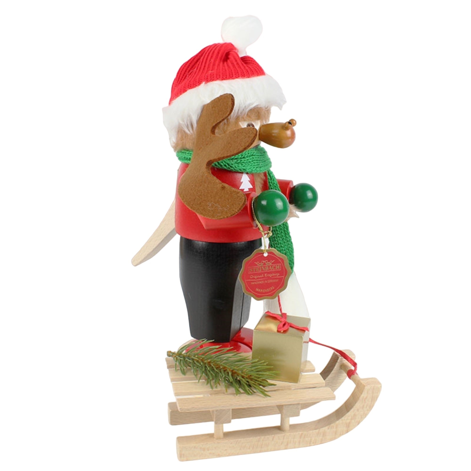 Kurt Adler Steinbach Wooden Chubby Nutcracker, Rudolph with Sleigh, 10.5"