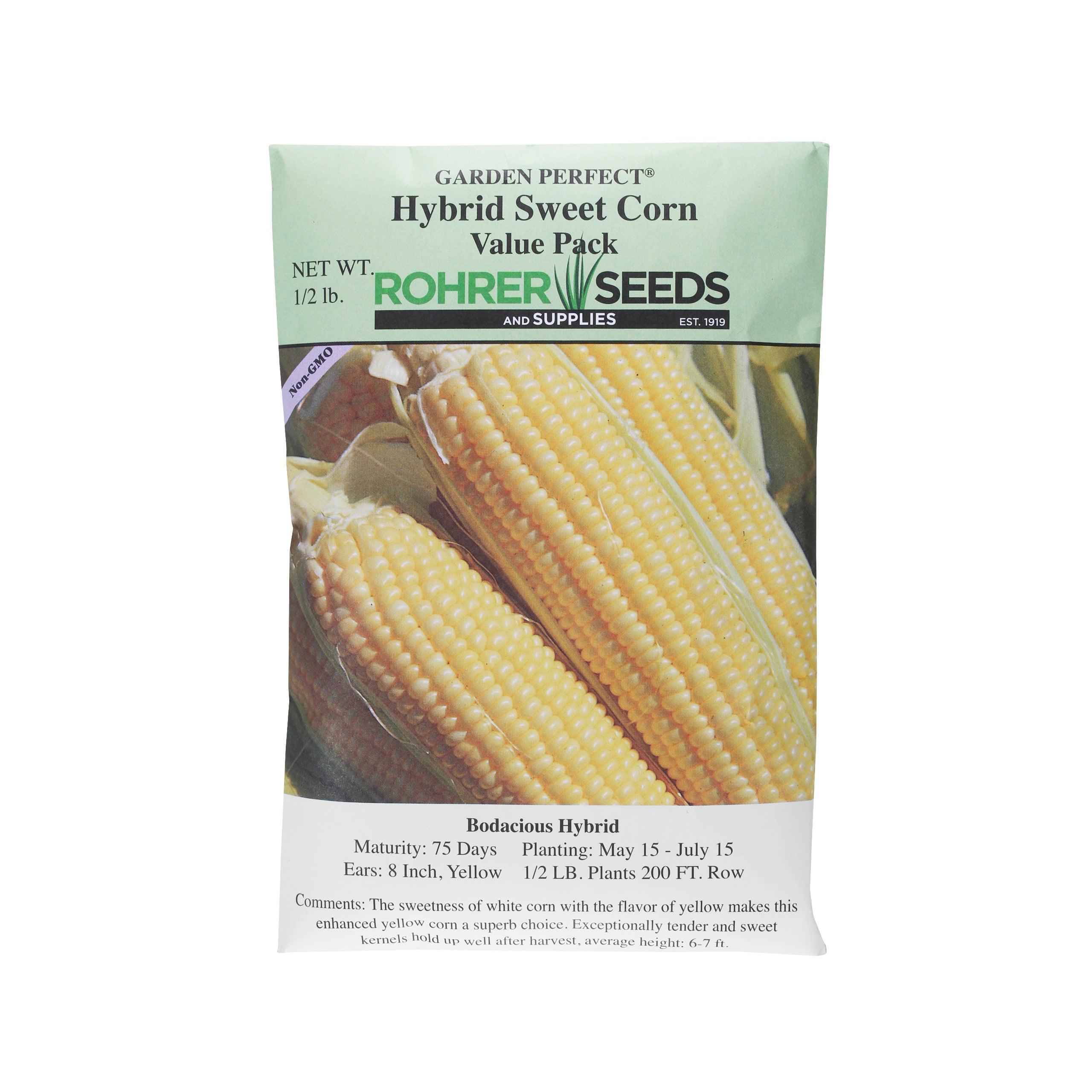 Rohrer Seeds Bodacious Hybrid Sweet Corn Value Pack, 0.5lb Packet, Plants 200ft Row