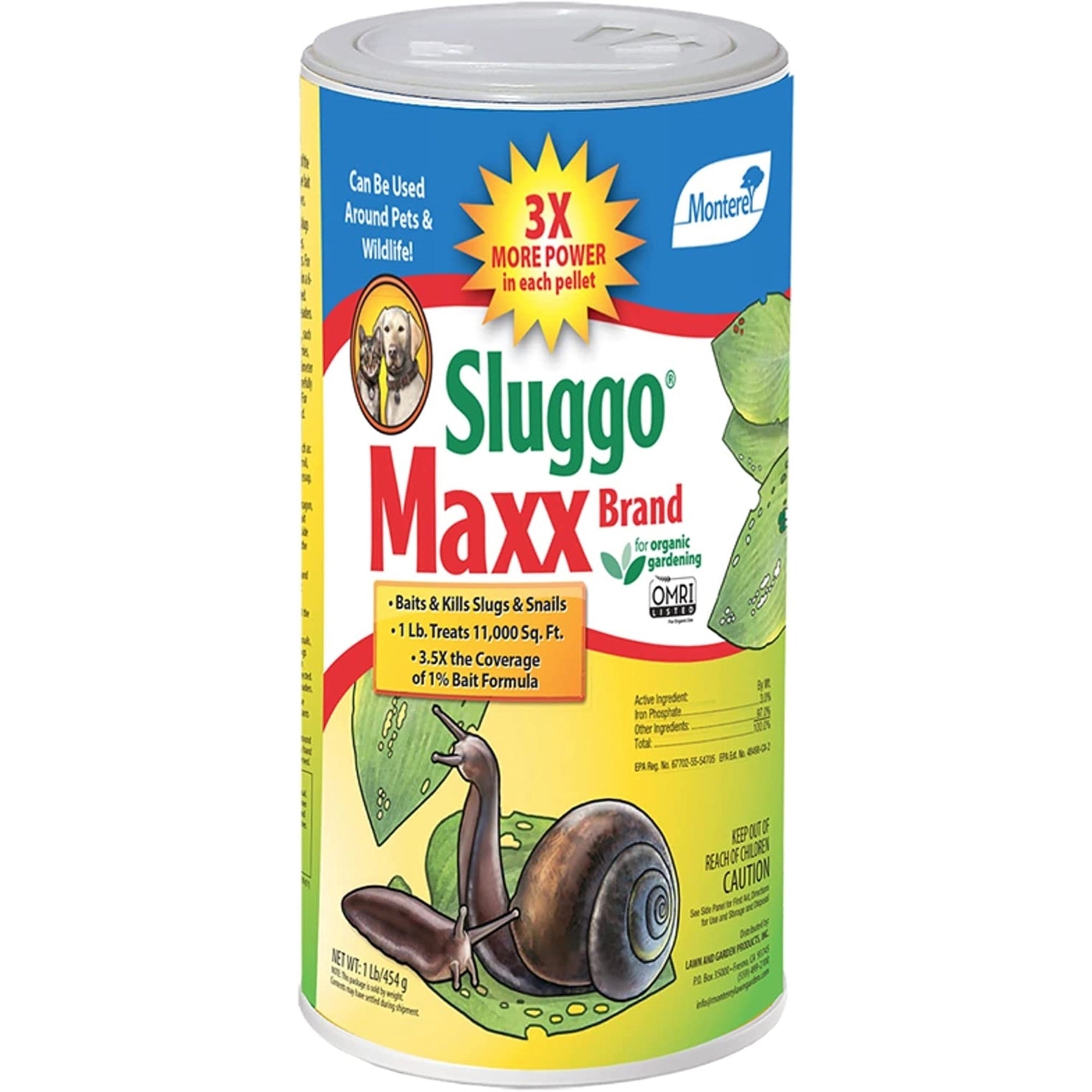 Monterey Sluggo Maxx Slug & Snail Killer Bait, 3% Iron Phosphate Insecticide, 1 Pound