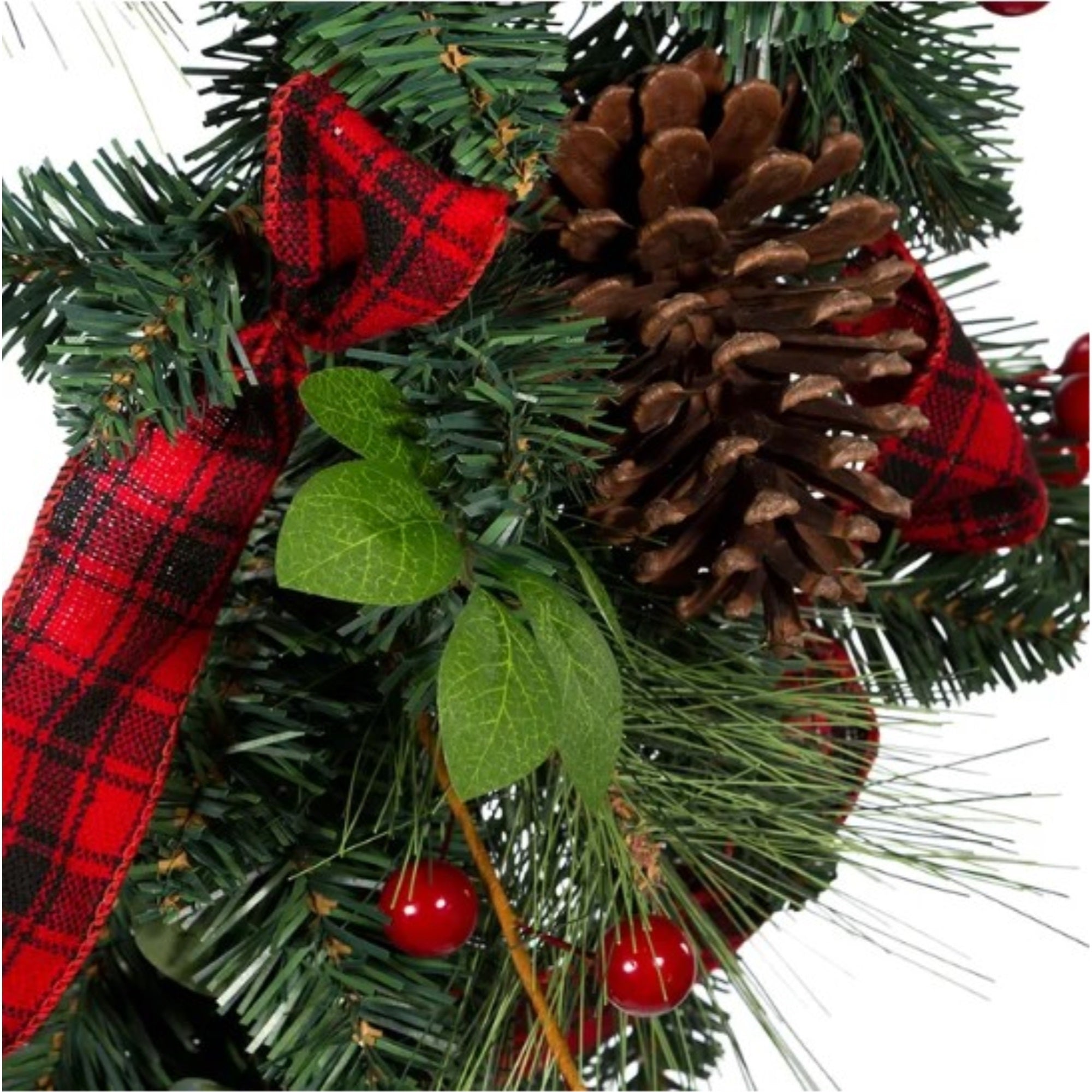 Kurt Adler Artificial Berries and Pinecone Ribbon Wreath Christmas Decoration, Green, 24"