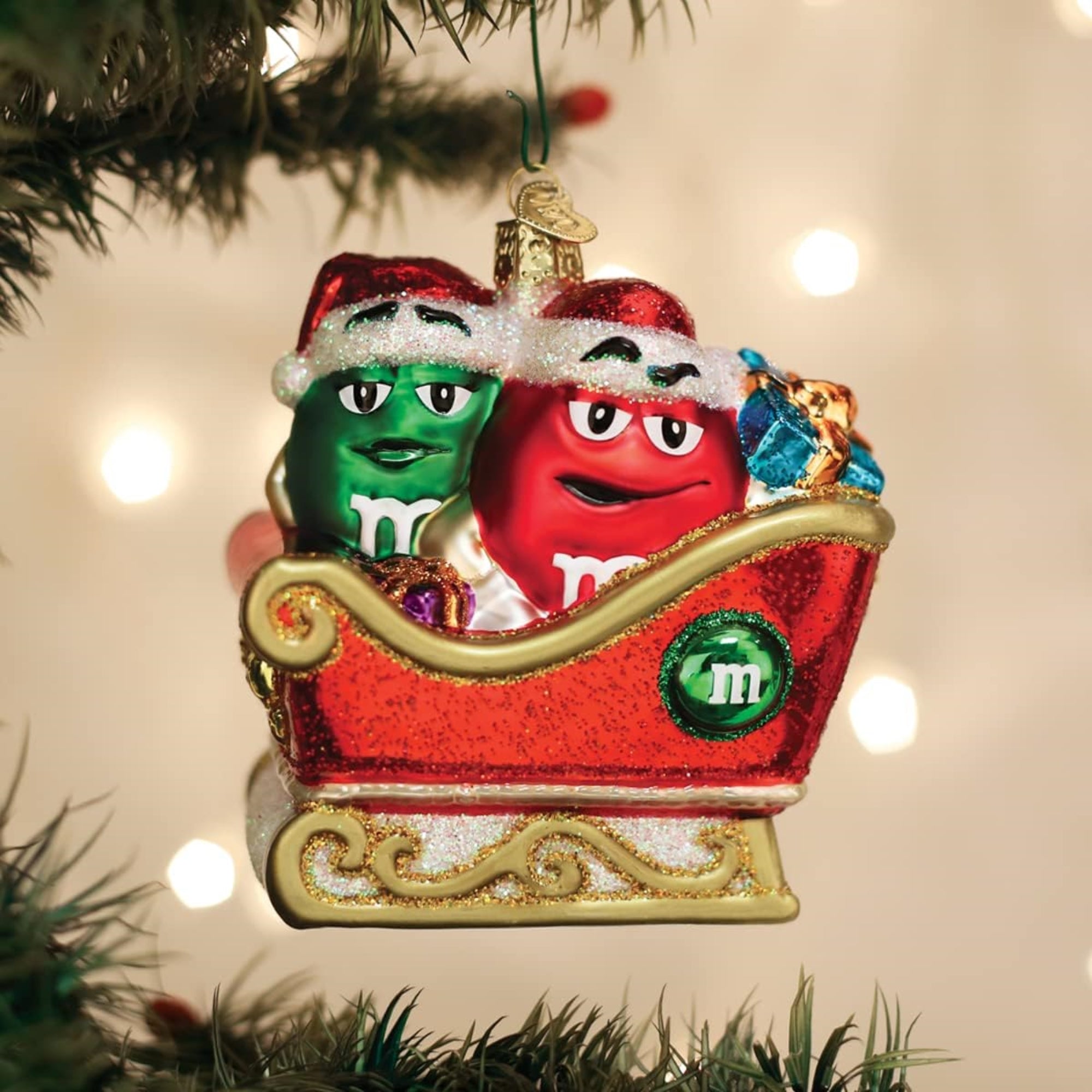 Old World Christmas M&M'S In Sleigh Blown Glass Holiday Ornament