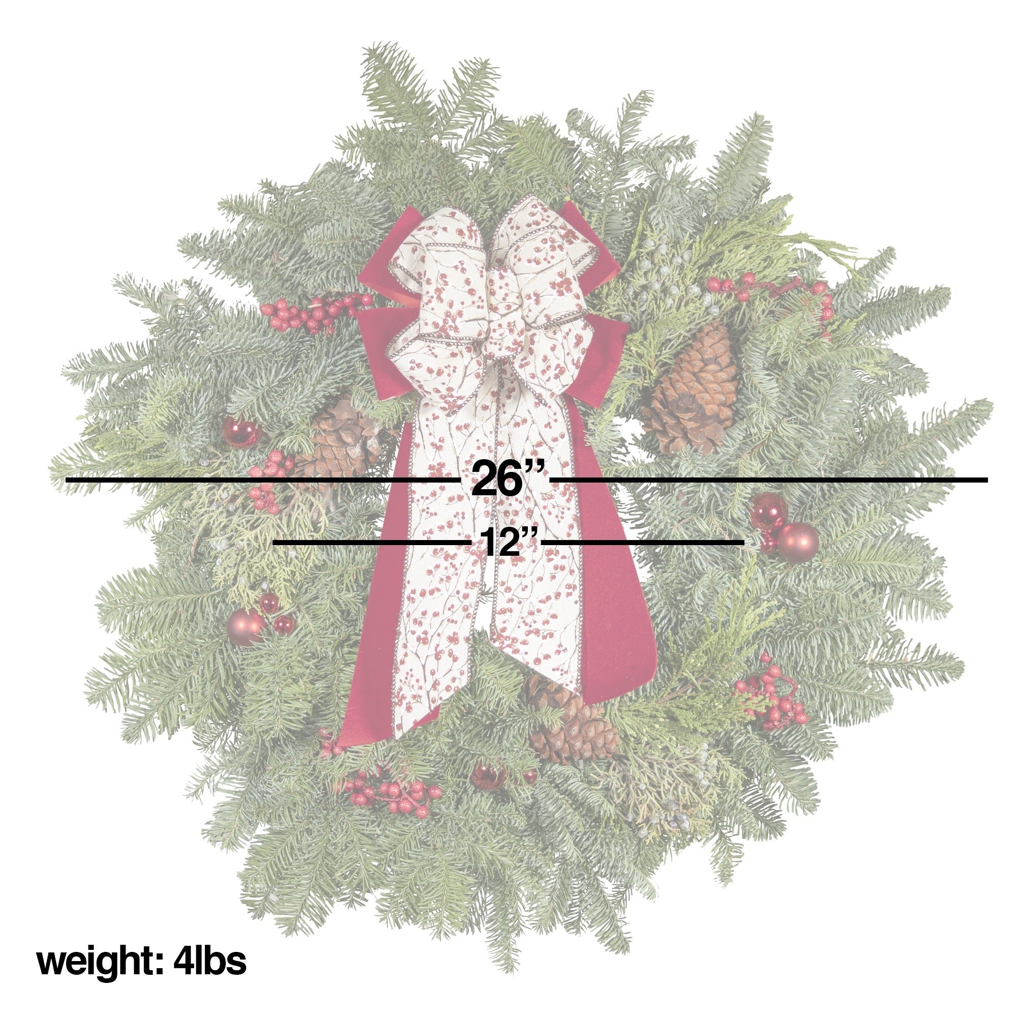 Garden Elements Fresh Christmas Live Noble Fir Wreath with Bow & Accessories, Winter Berry, 24"