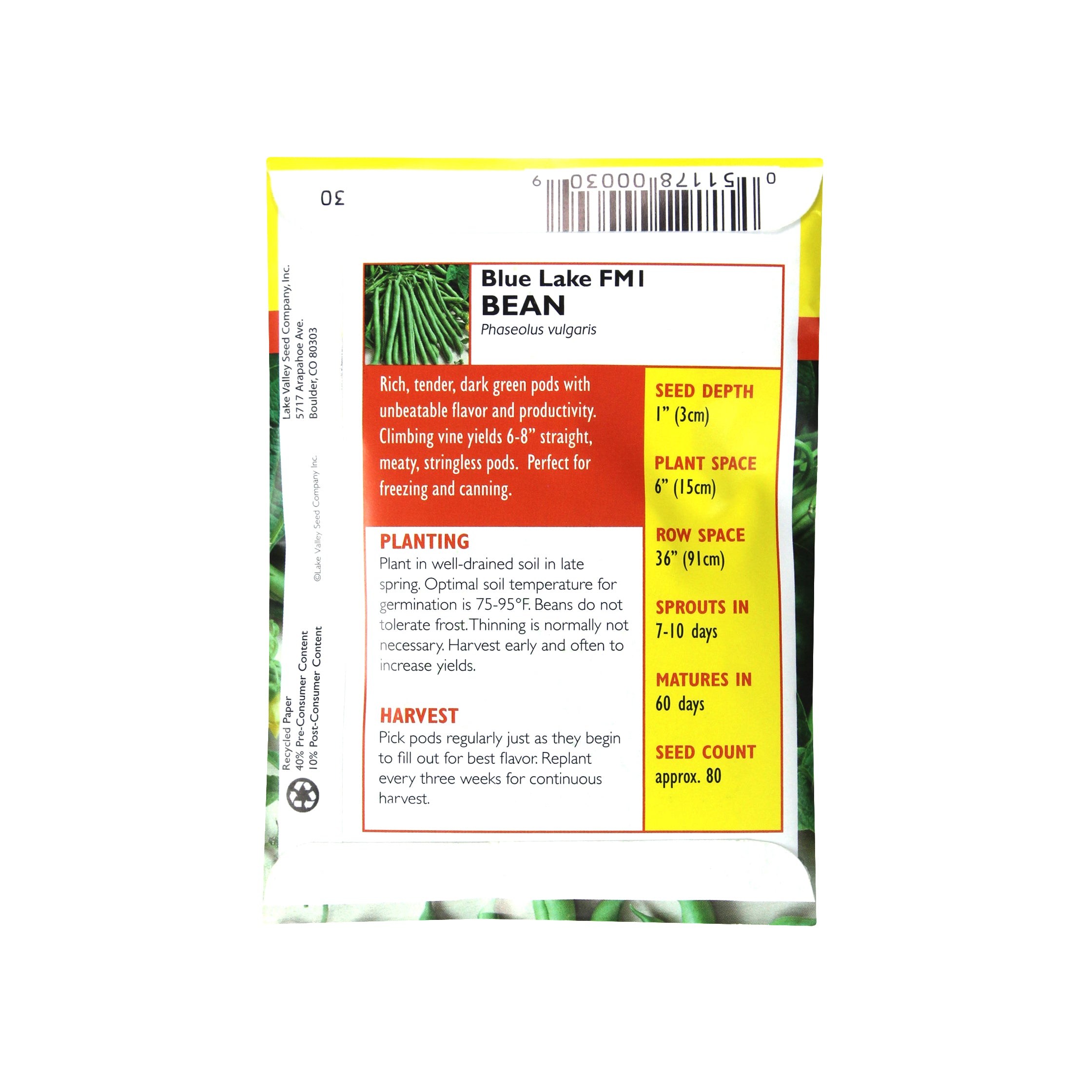 Lake Valley Seed Blue Lake FM1 Bean Pole Heirloom Vegetable, 20g