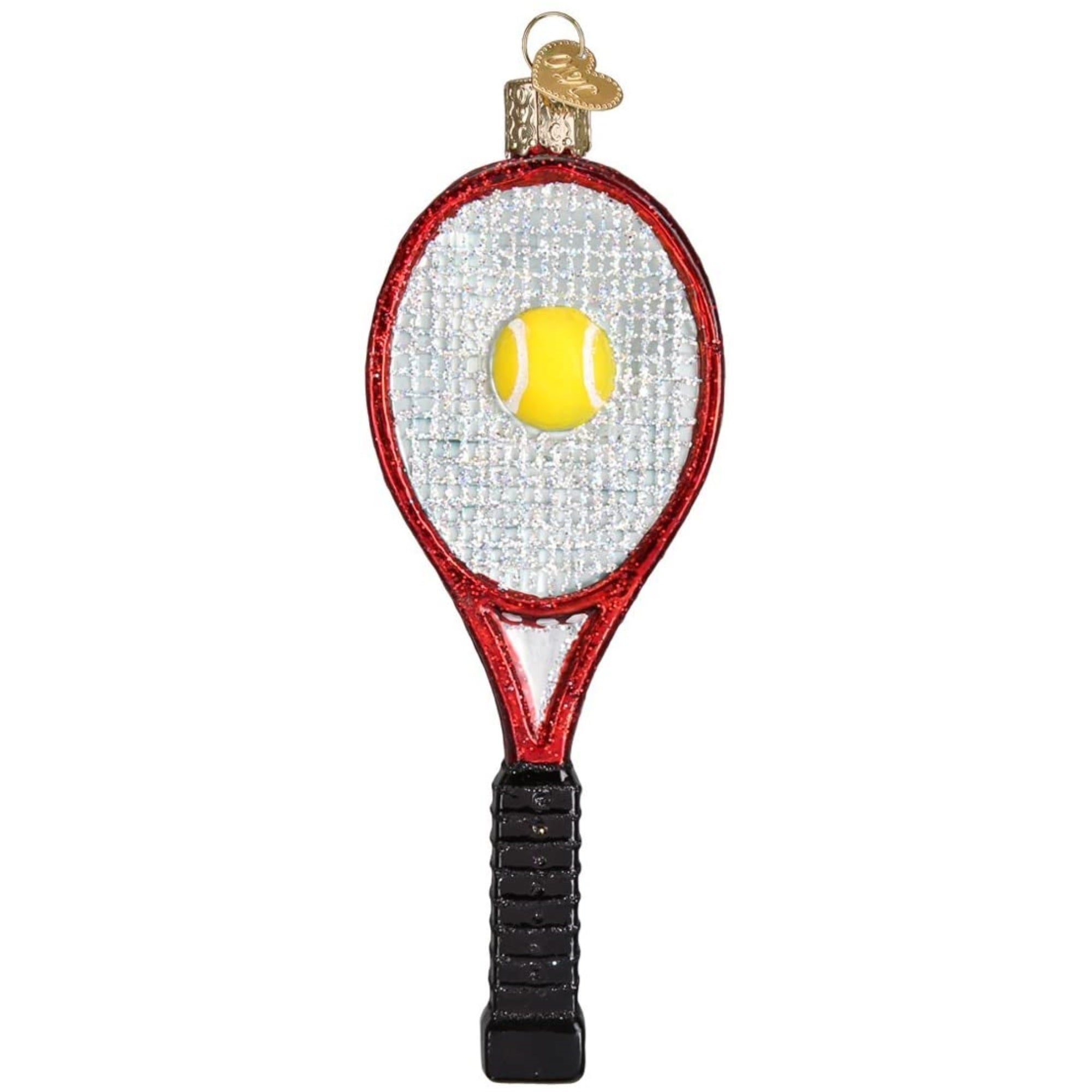 Old World Christmas Glass Blown Tree Ornament, Red Tennis Racket