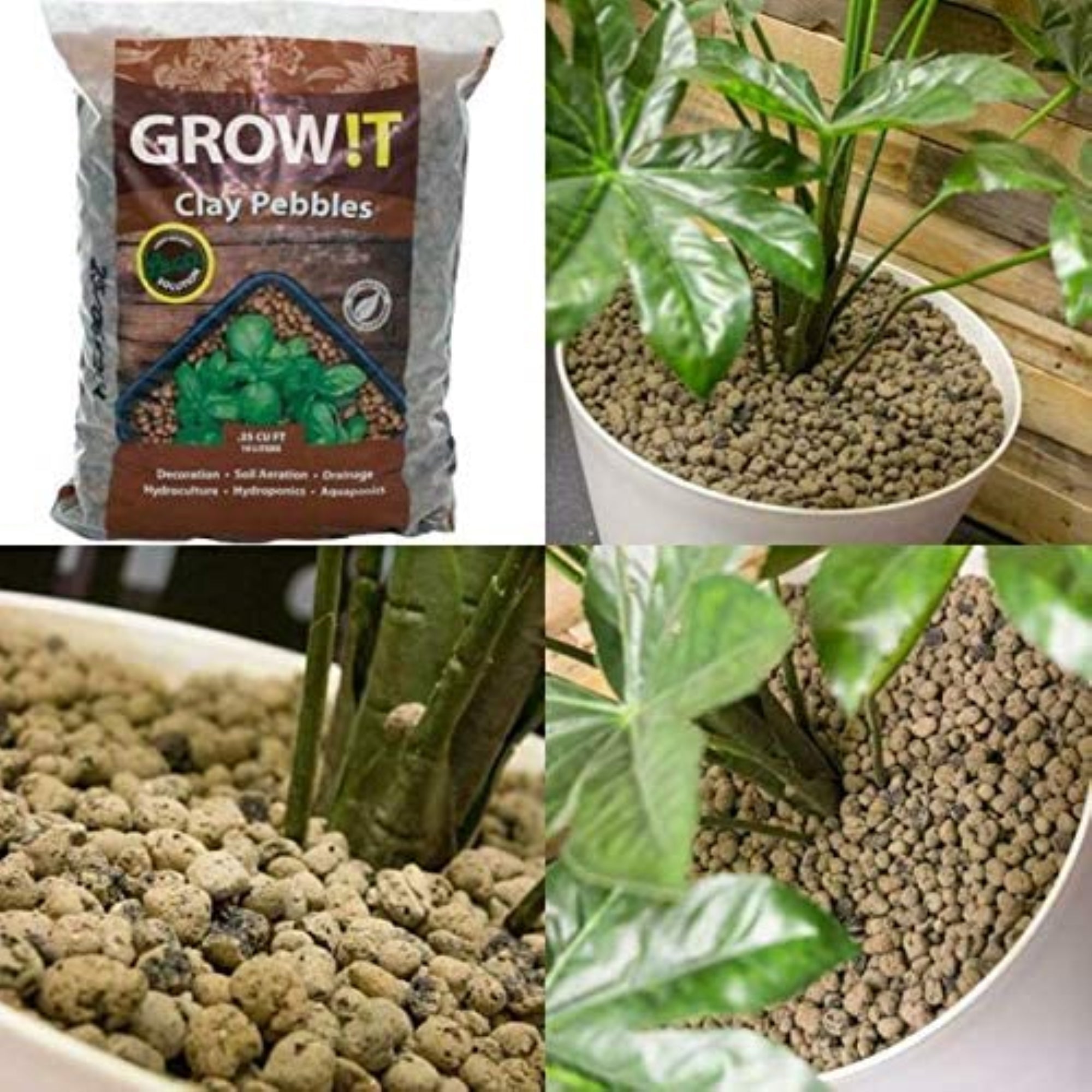 Hydrofarm GROW!T Clay Pebbles, 4mm-16mm, Brown, 25 L Bag