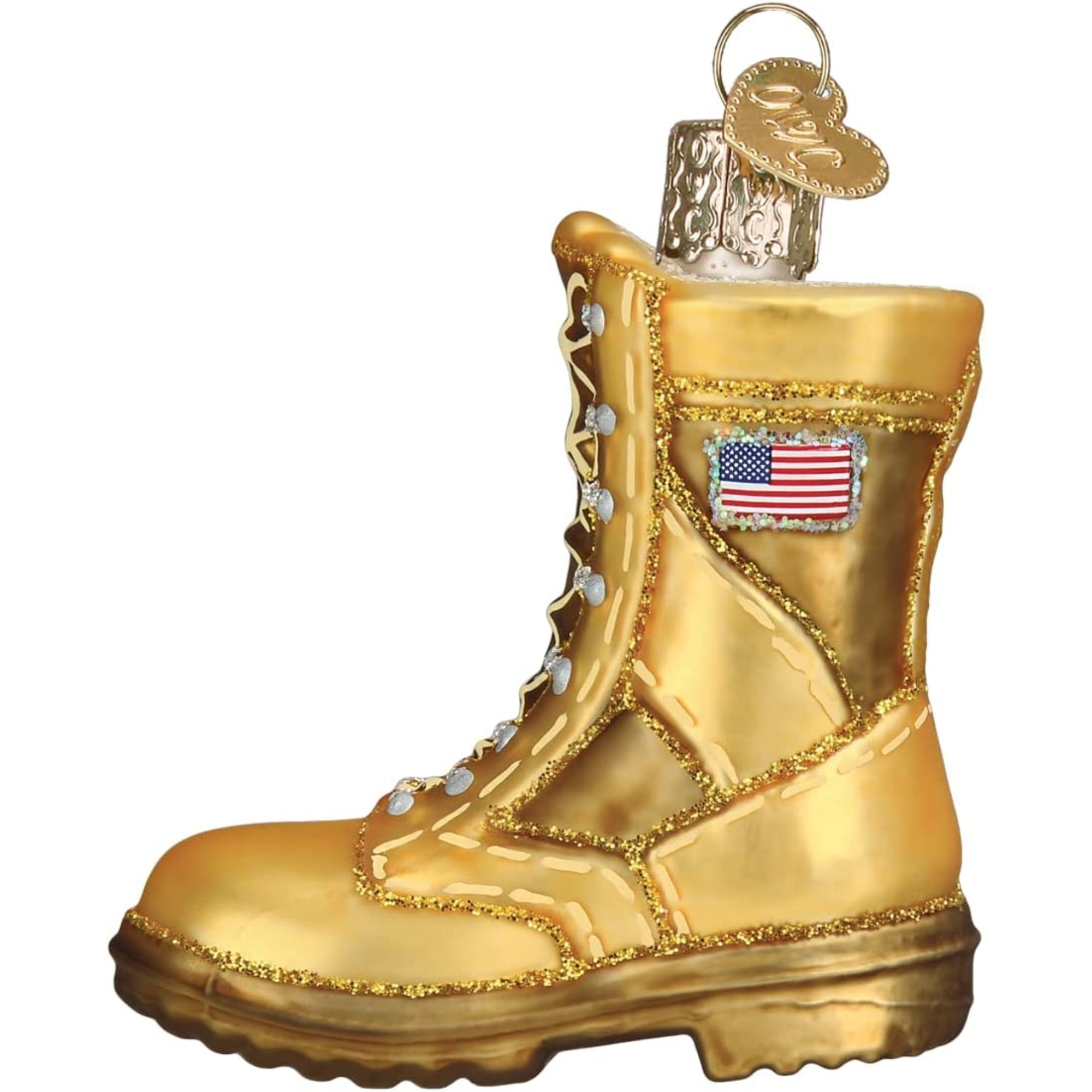 Old World Christmas Glass Blown Military Combat Boot, 3"