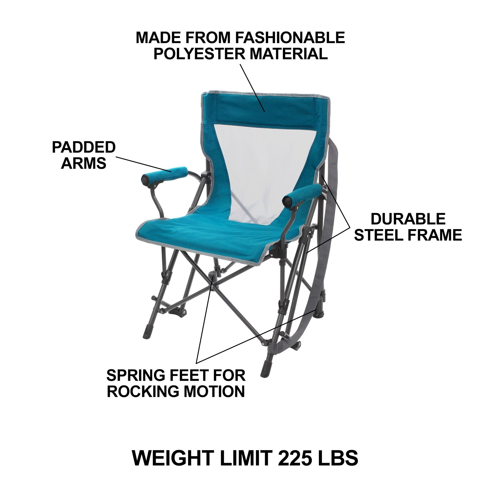 Zenithen Limited Padded Hard Arm Outdoor Rocker Chair for Camping/Sporting Events, Teal