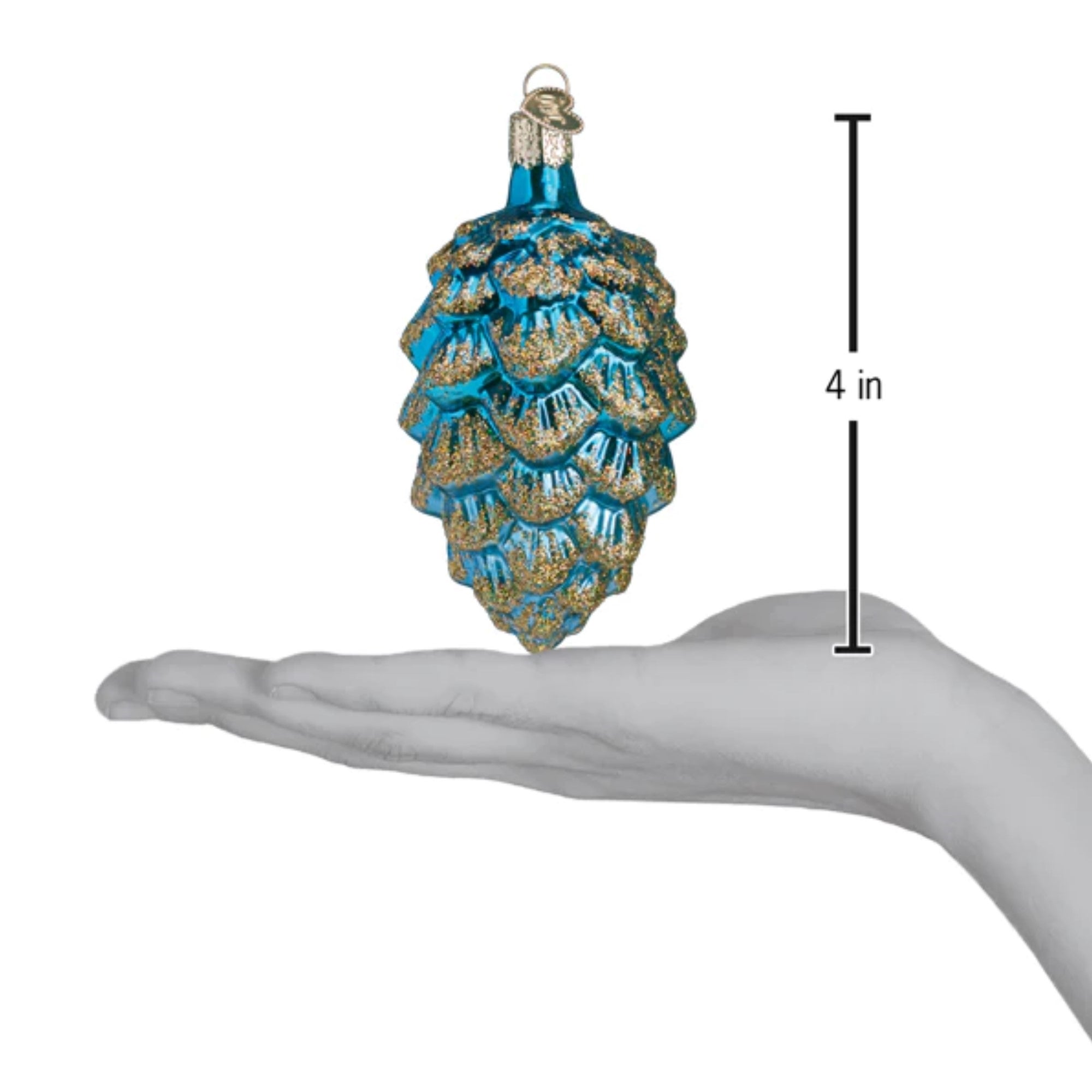 Old World Christmas Glass Blown Ponderosa Pine Cone Blue, 4"
