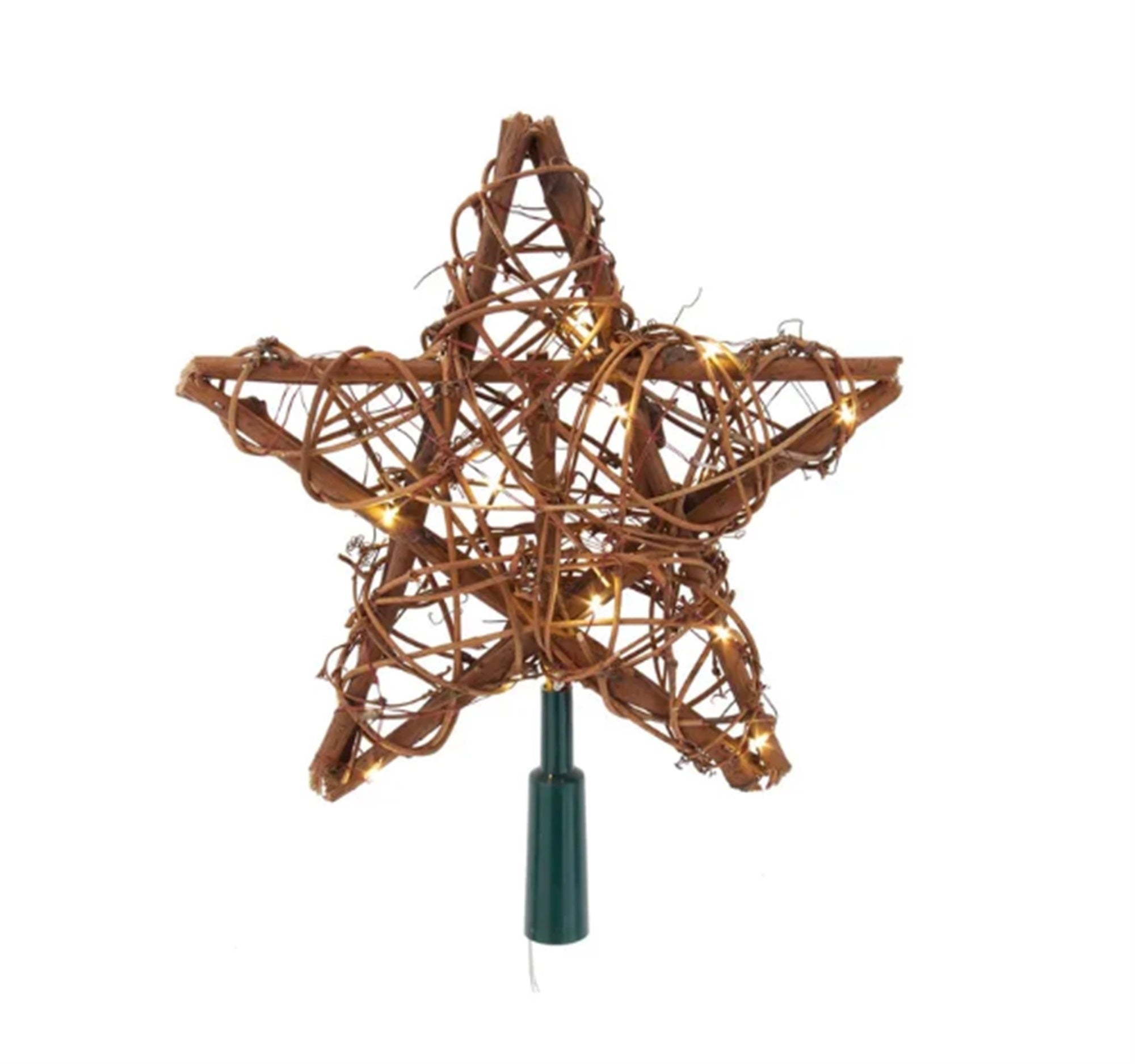 Kurt Adler Rattan Natural Star Tree Topper w/ 20 Lights, 10"