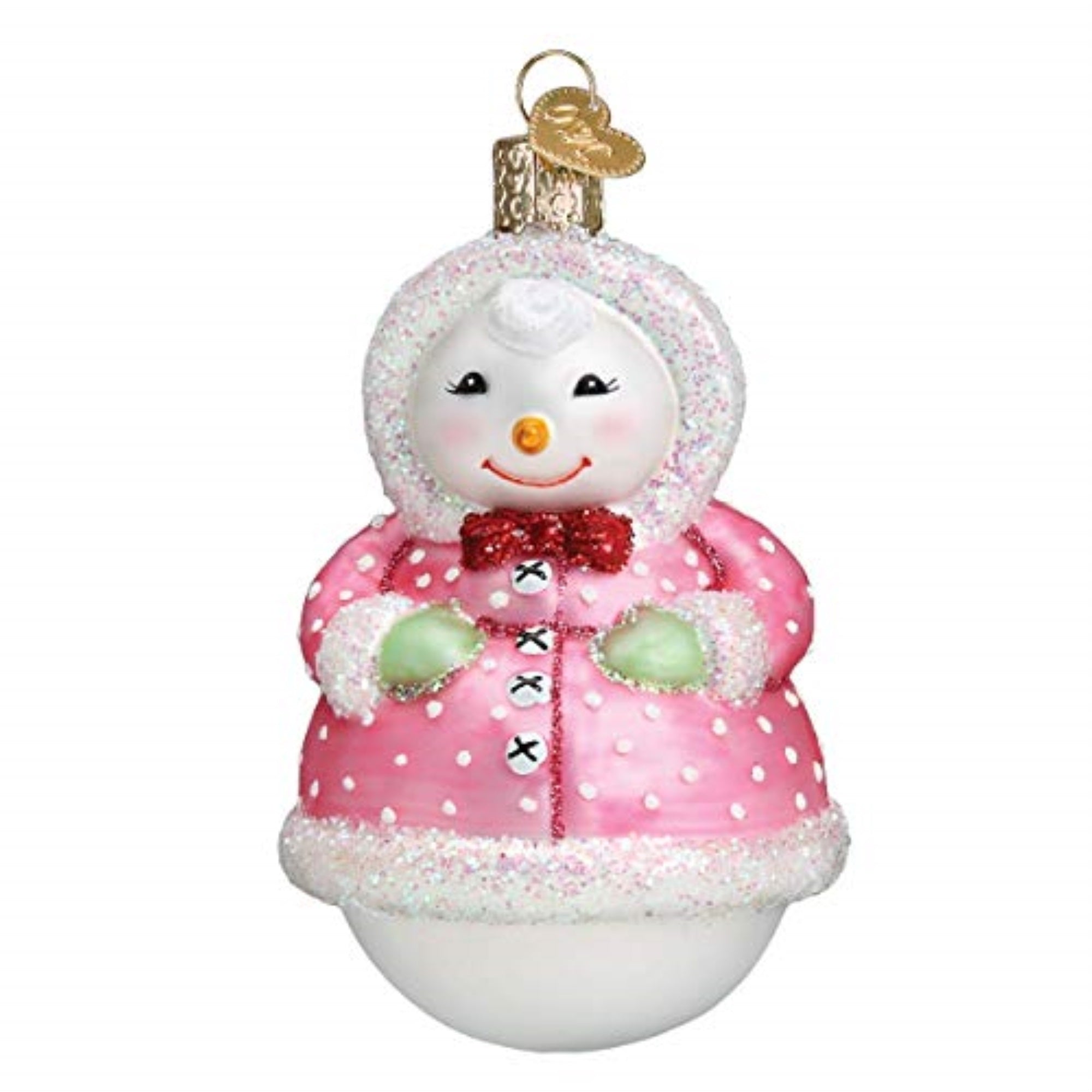 Old World Blown Glass Pink Jolly Snowlady Ornament