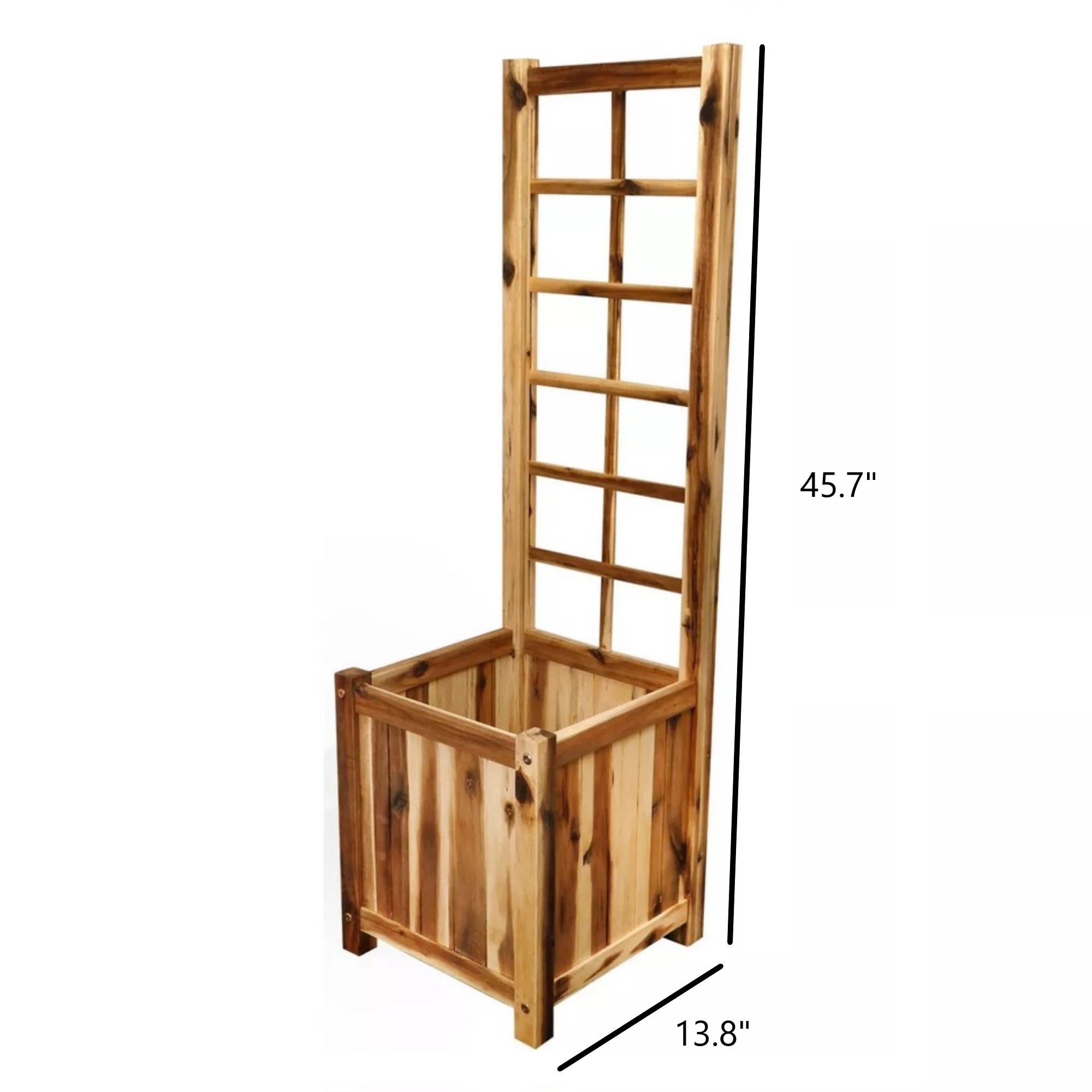 Classic Home and Garden Outdoor Square Acacia Wood Trellis Planter, 14in x 45.5in