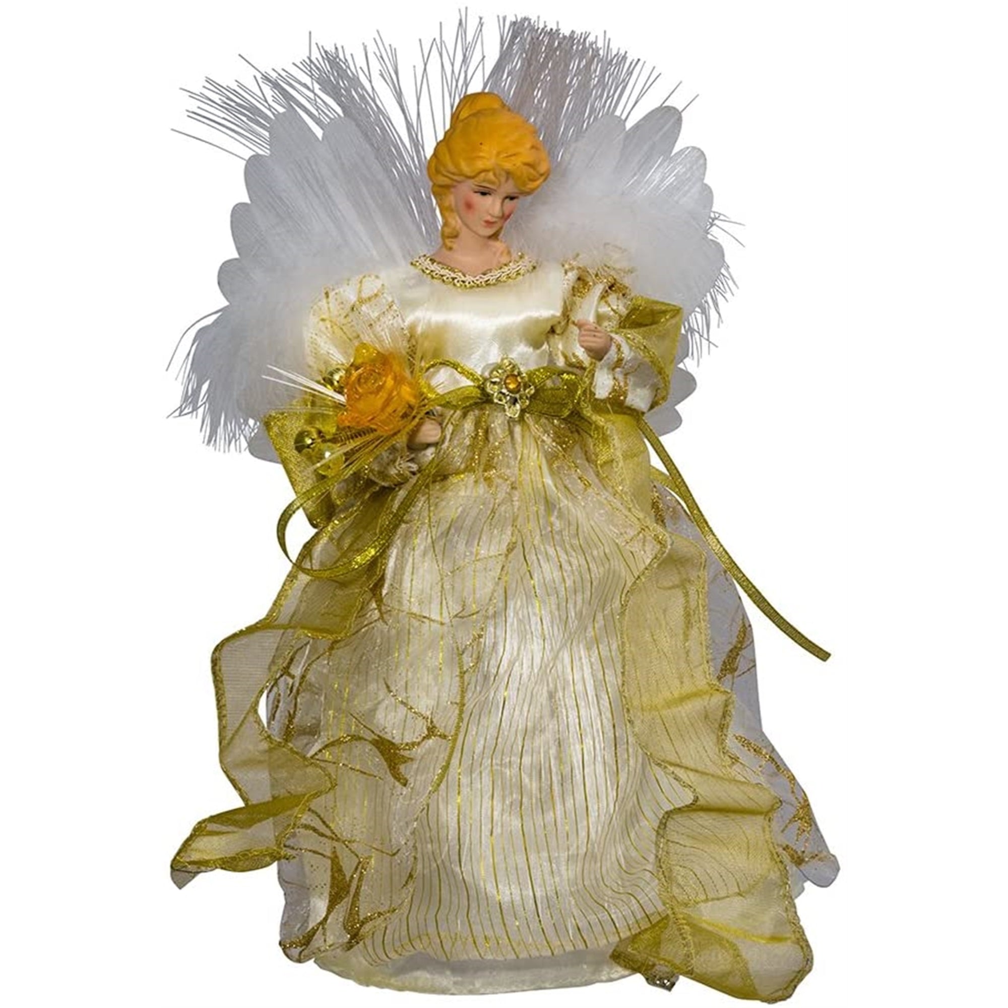 Kurt Adler Fiber-Optic Ivory/Gold Angel Color-Changing LED Lighted Treetop, 12"