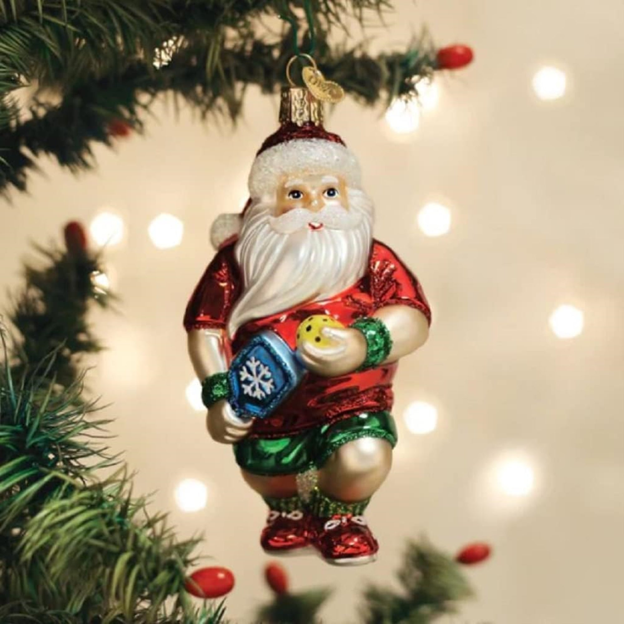 Old World Christmas Pickleball Santa Blown Glass Holiday Ornament