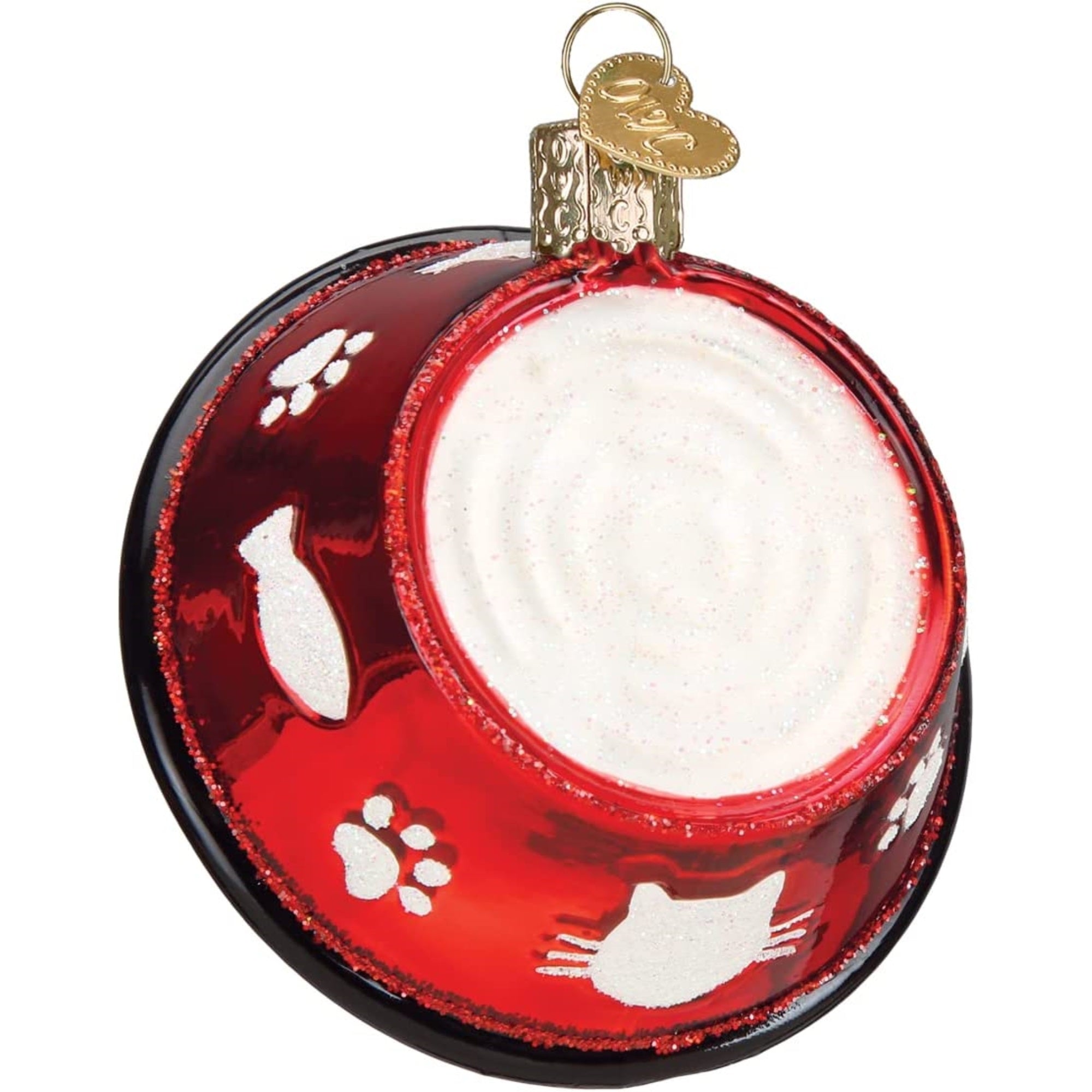 Old World Christmas Glass Blown Kitty Bowl Ornament, 3"