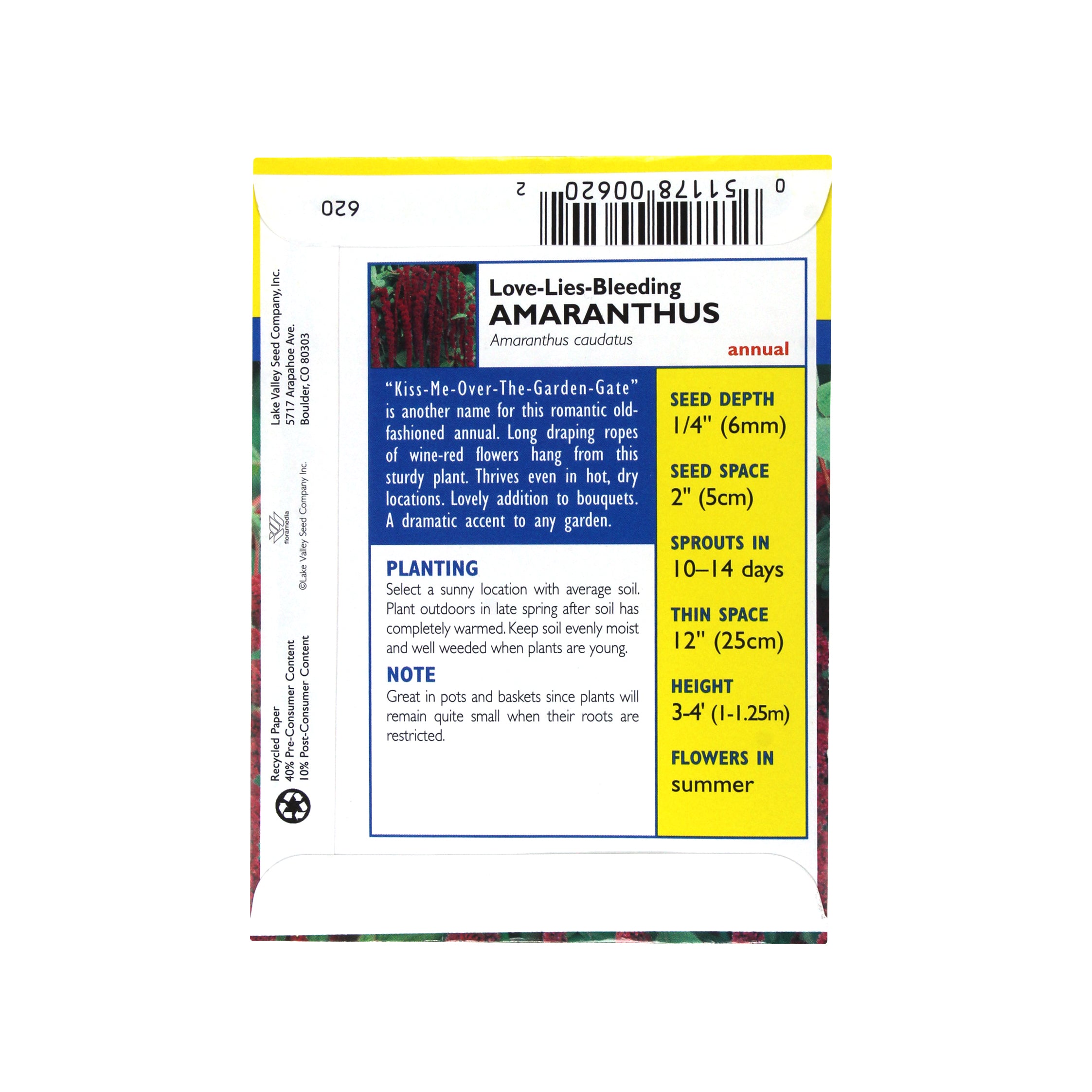 Lake Valley Seed Amaranthus, Love-Lies-Bleeding Heirloom Flower, 0.25g