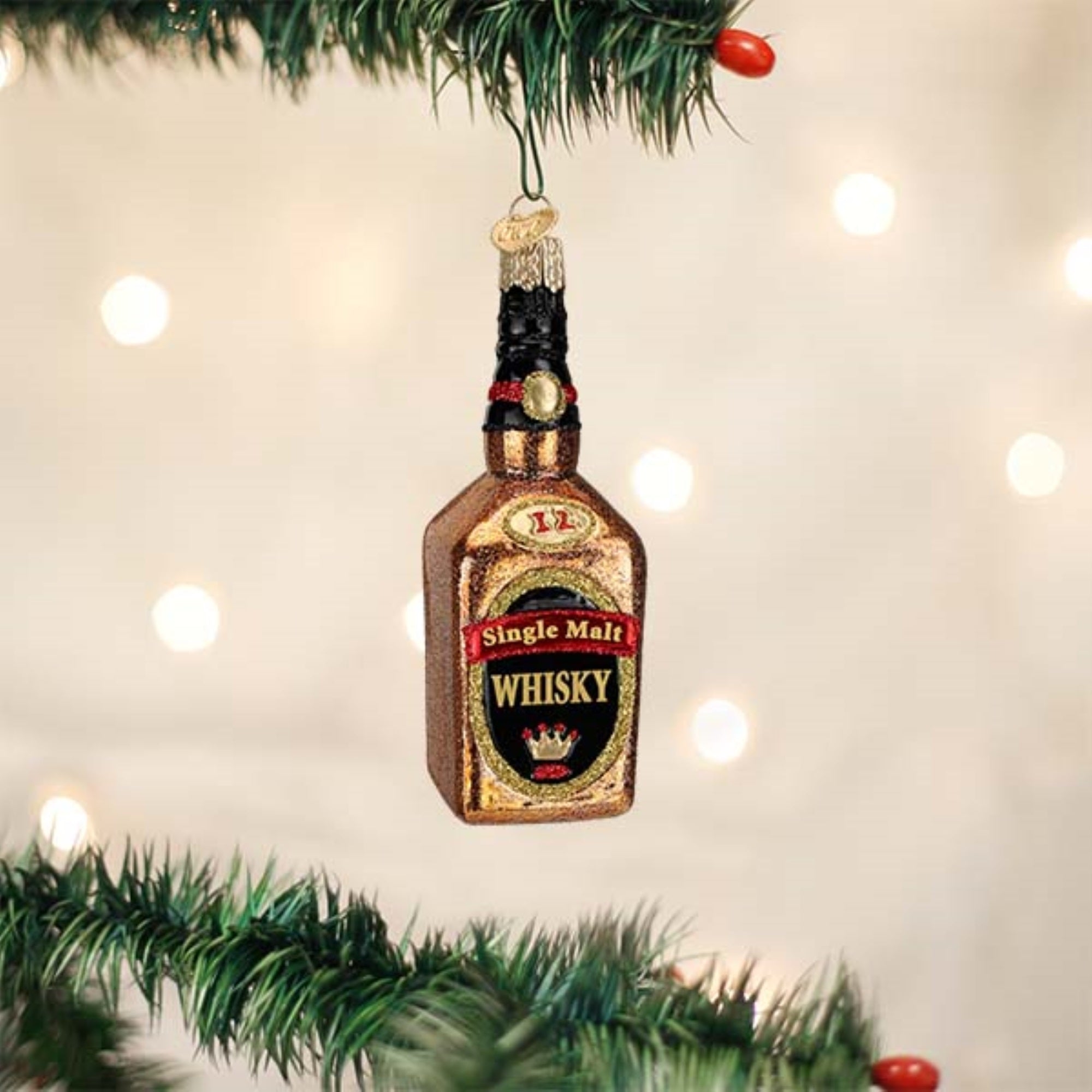 Old World Christmas Blown Glass Christmas Ornament, Whisky Bottle