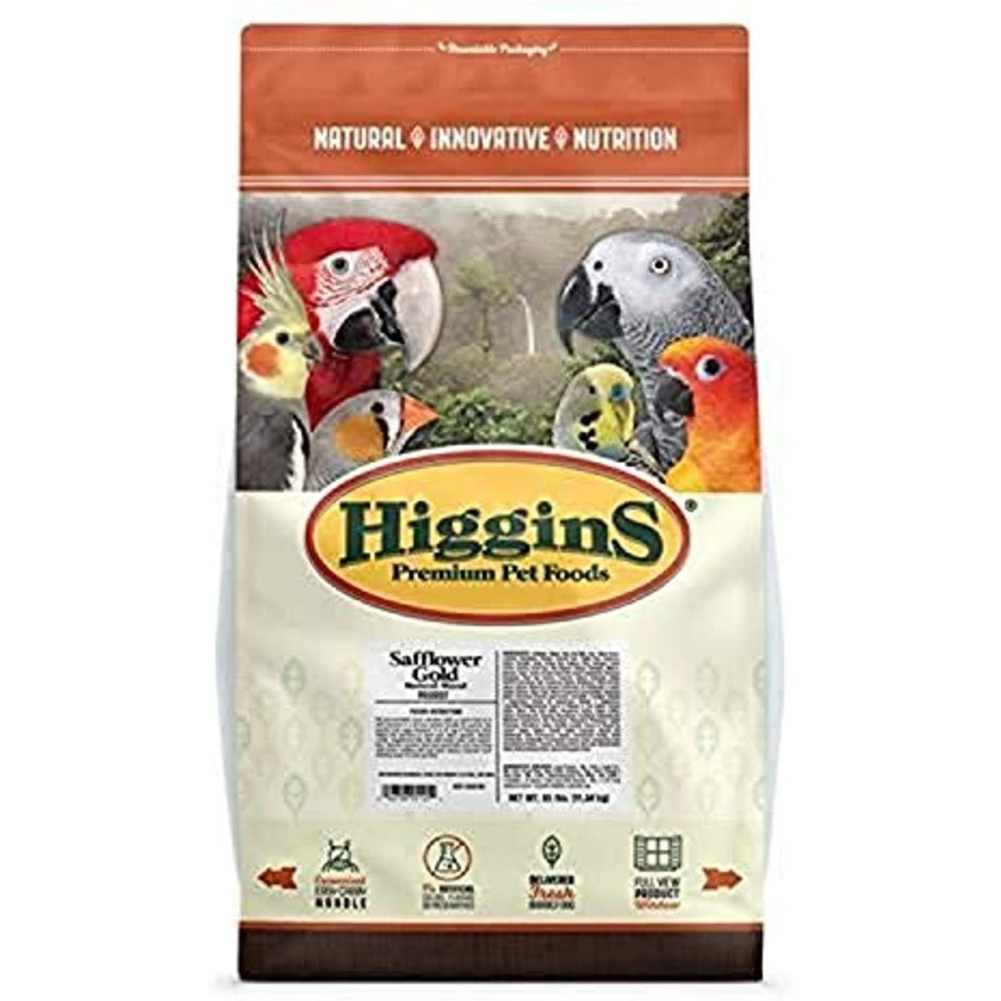 Higgins Premium Pet Food Safflower Gold Food for Parrots, 25 lb