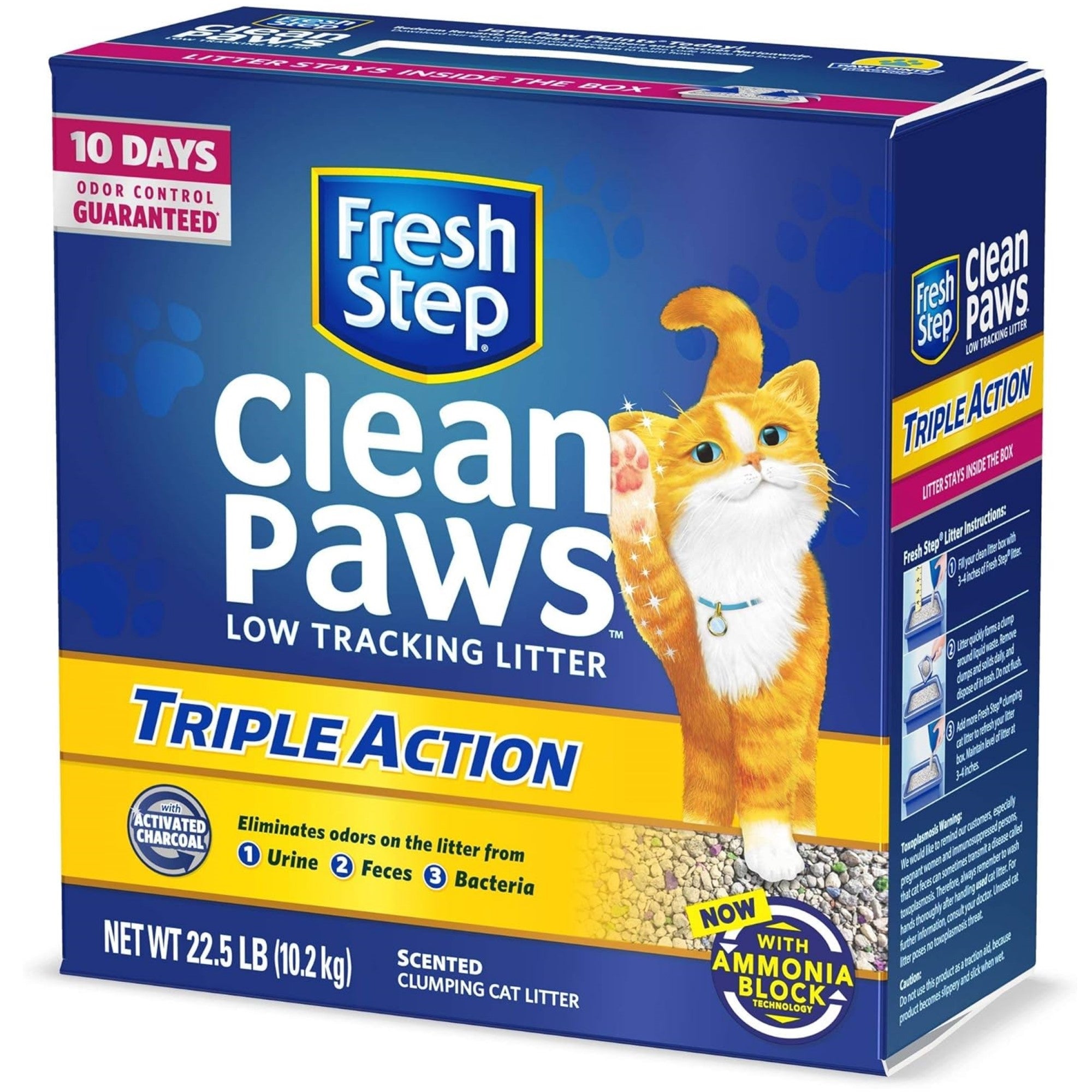 Fresh Step Clean Paws Triple Action Cat Litter, Low Tracking Litter, Scented, 22.5lb