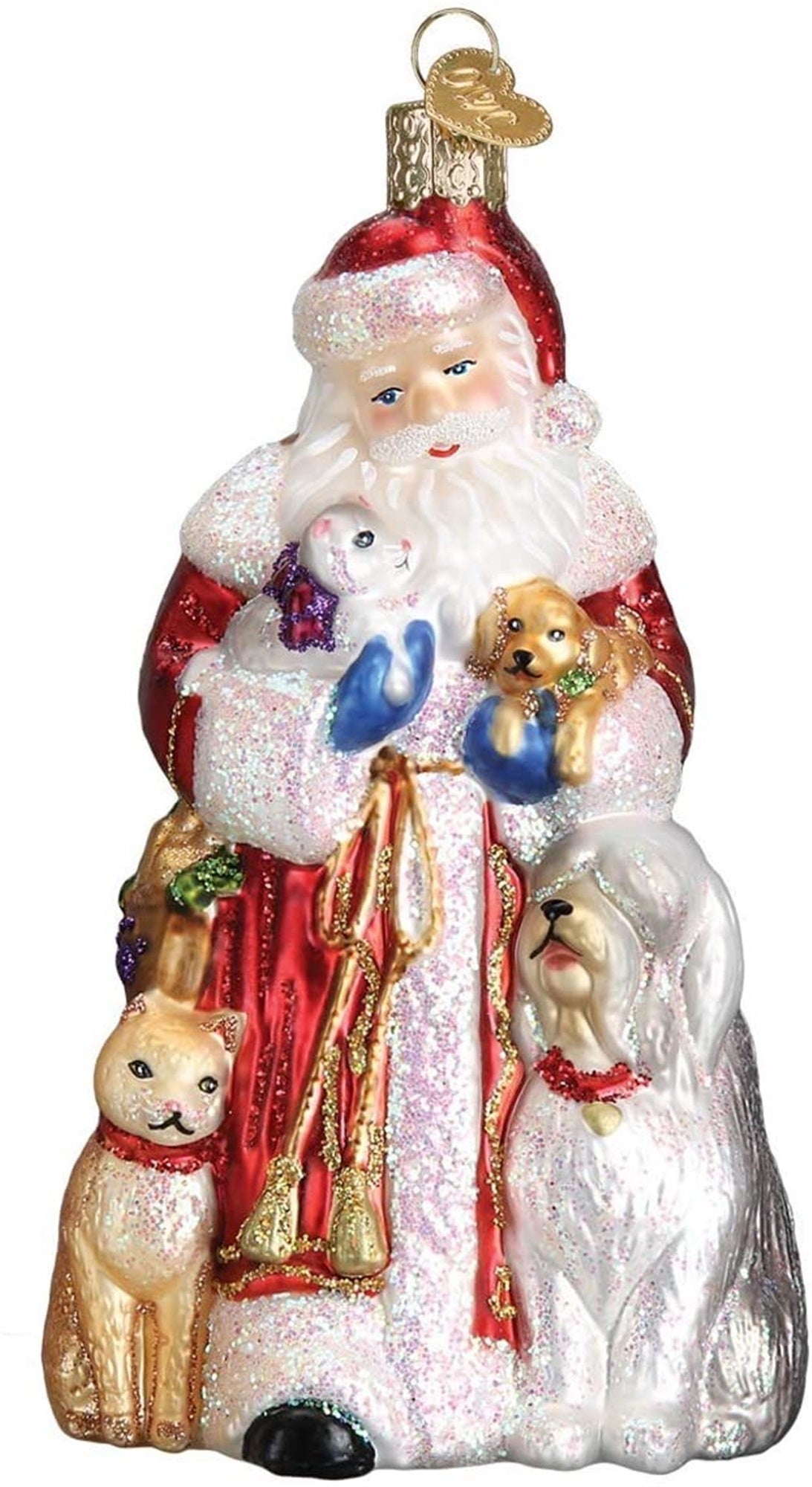 Old World Christmas Glass Blown Santa's Furry Friends Ornament