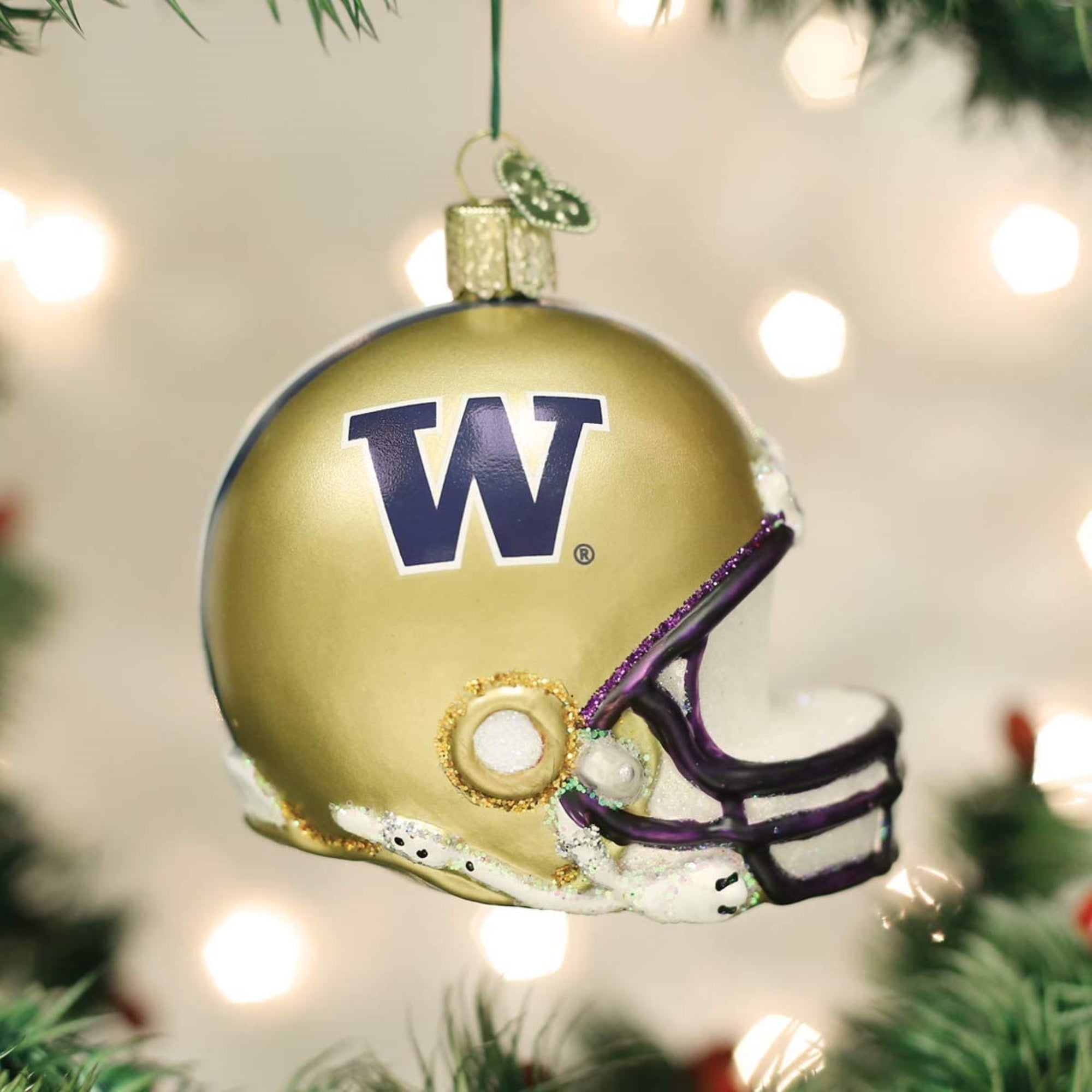 Old World Christmas Blown Glass Ornament for Tree, Washington Huskies Helmet