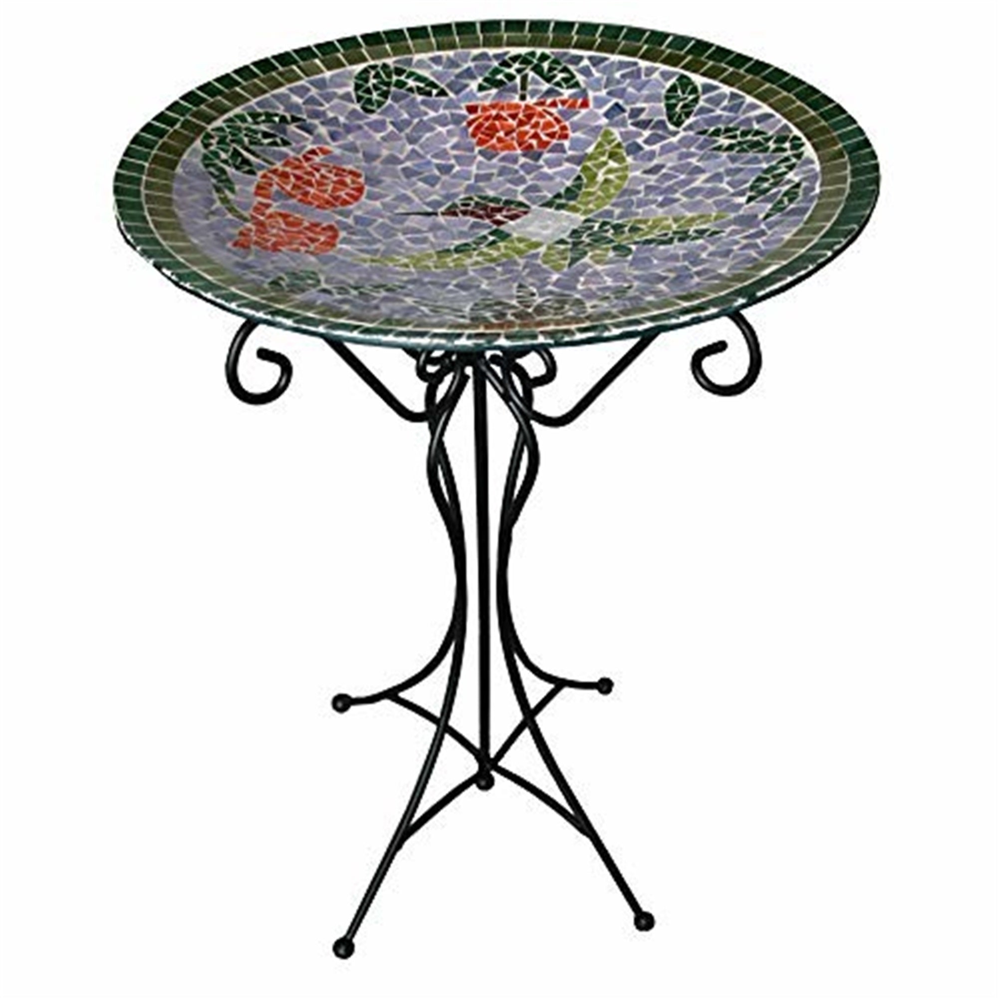 Gardener's Select Mosaic Glass Bird Bath with Hummingbird Design