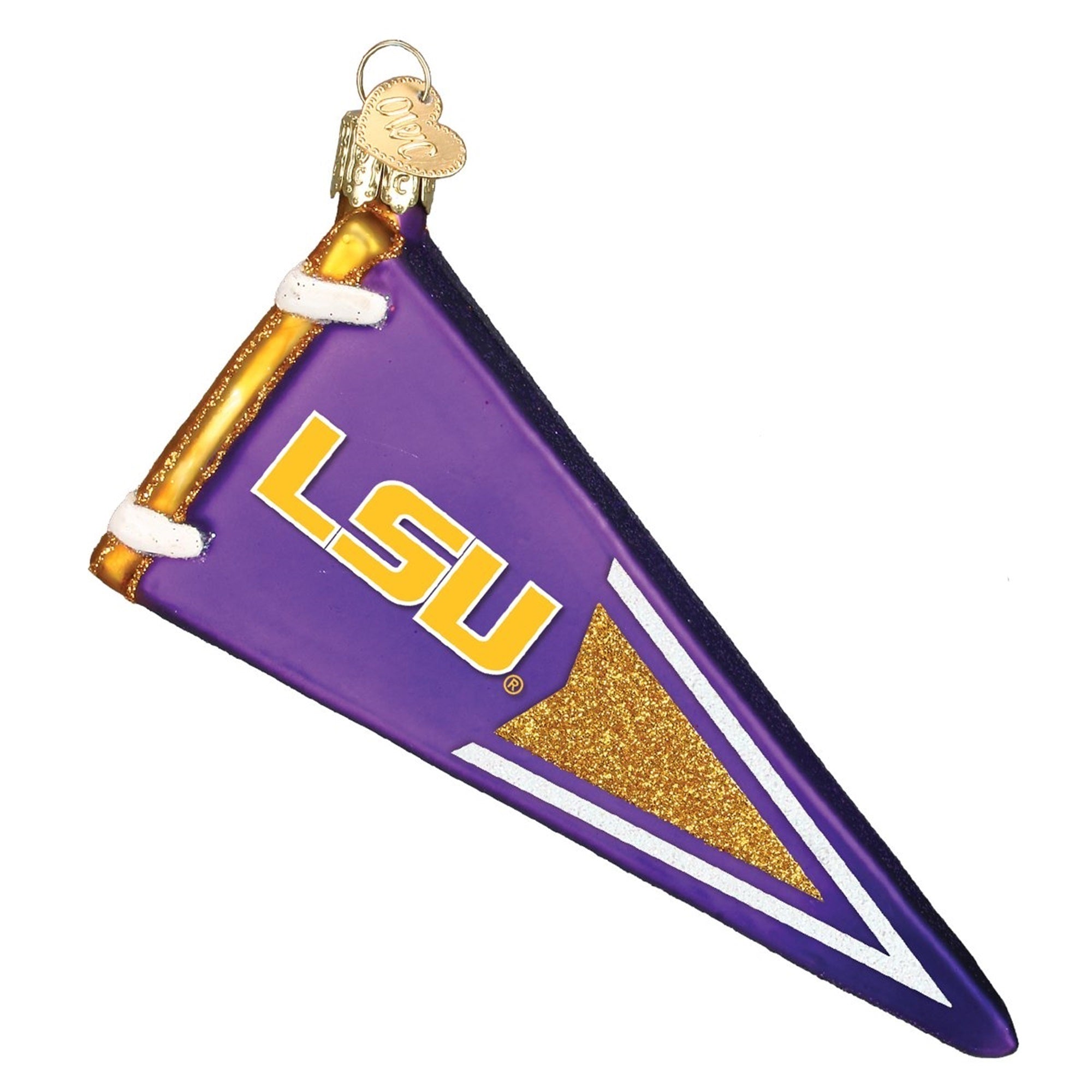 Old World Christmas Glass Blown Ornament LSU Pennant, 5"