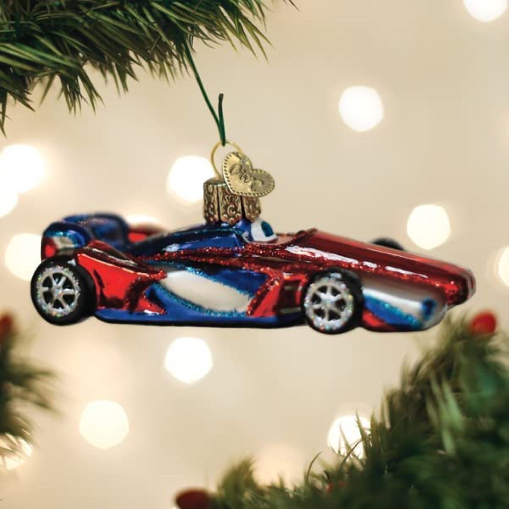 Old World Christmas Glass Blown Tree Ornament, Racing Car