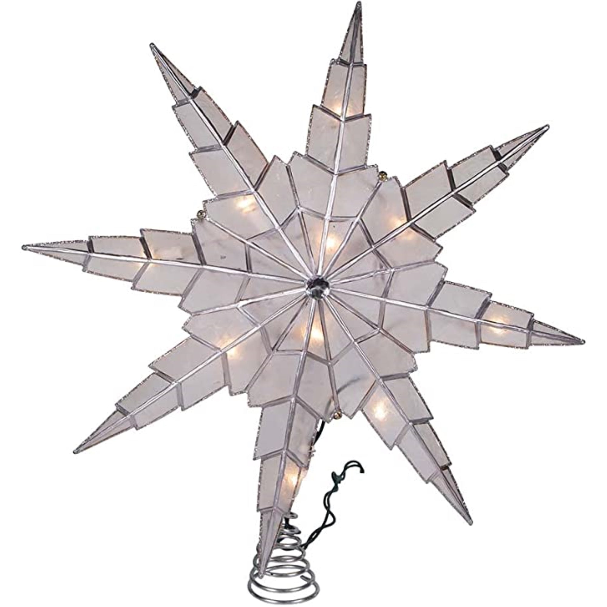 Kurt S. Adler 10-Light 8-Point Capiz Silver Star Tree Topper, 15"