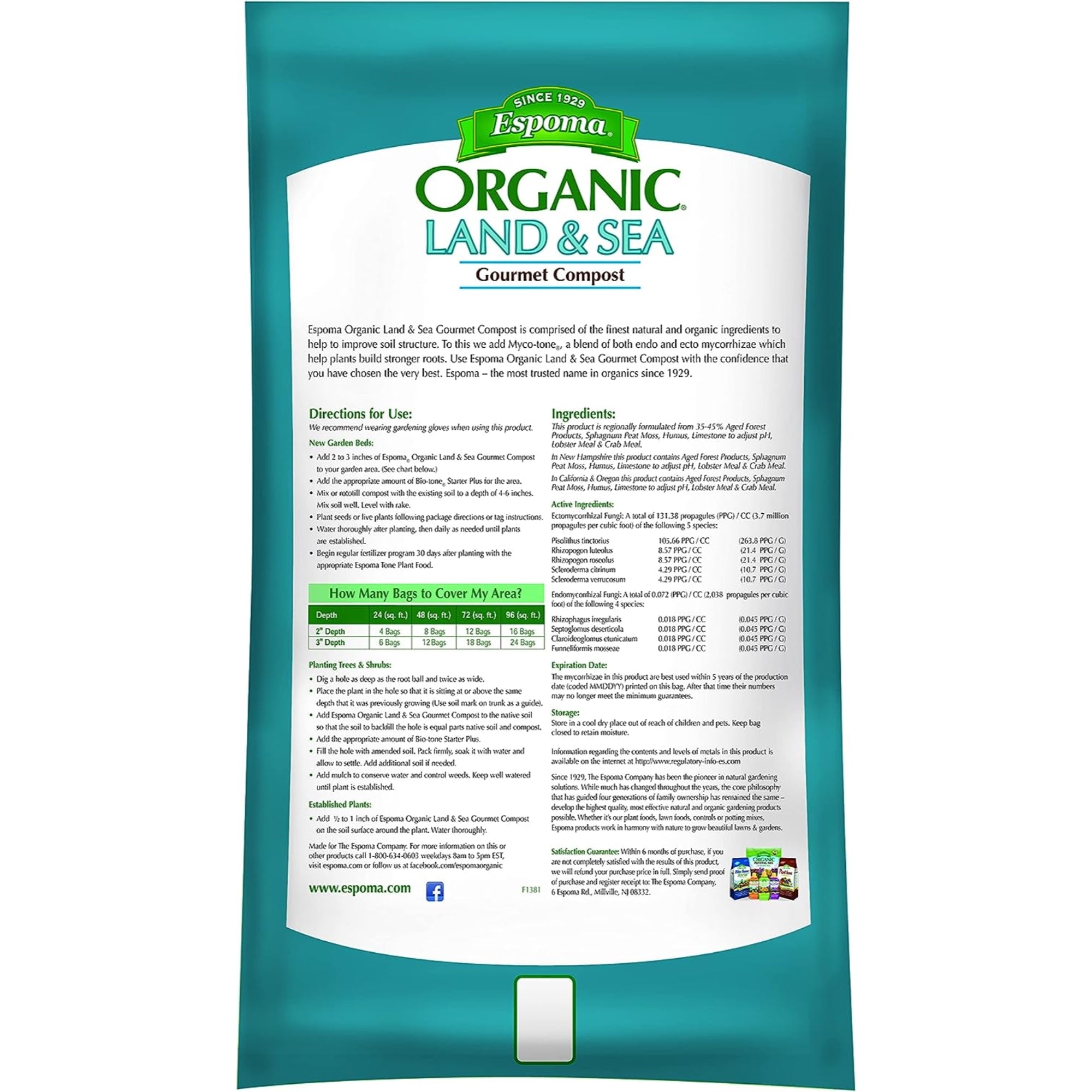 Espoma Land & Sea Gourmet Compost for Organic Gardening, Contains Lobster & Crab Meal, 1 CF Bag
