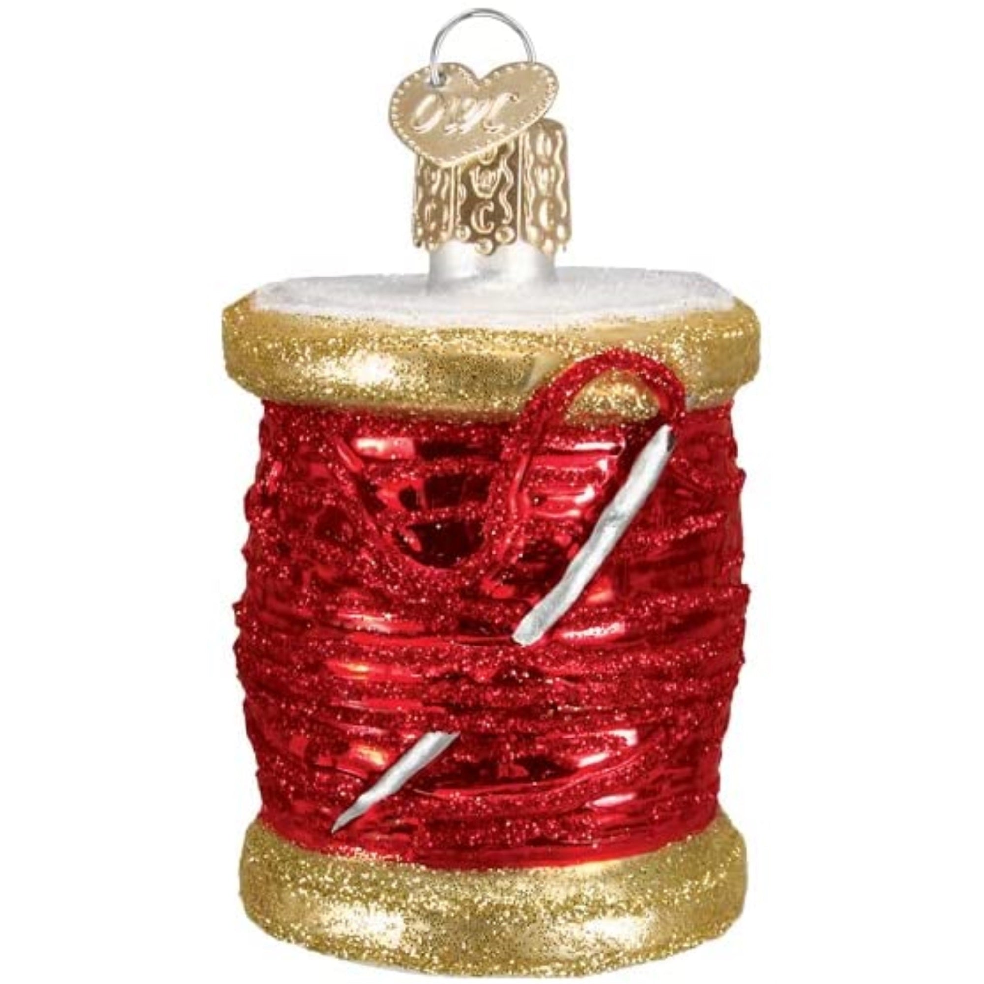 Old World Christmas Glass Blown Tree Ornament, Red Spool of Thread