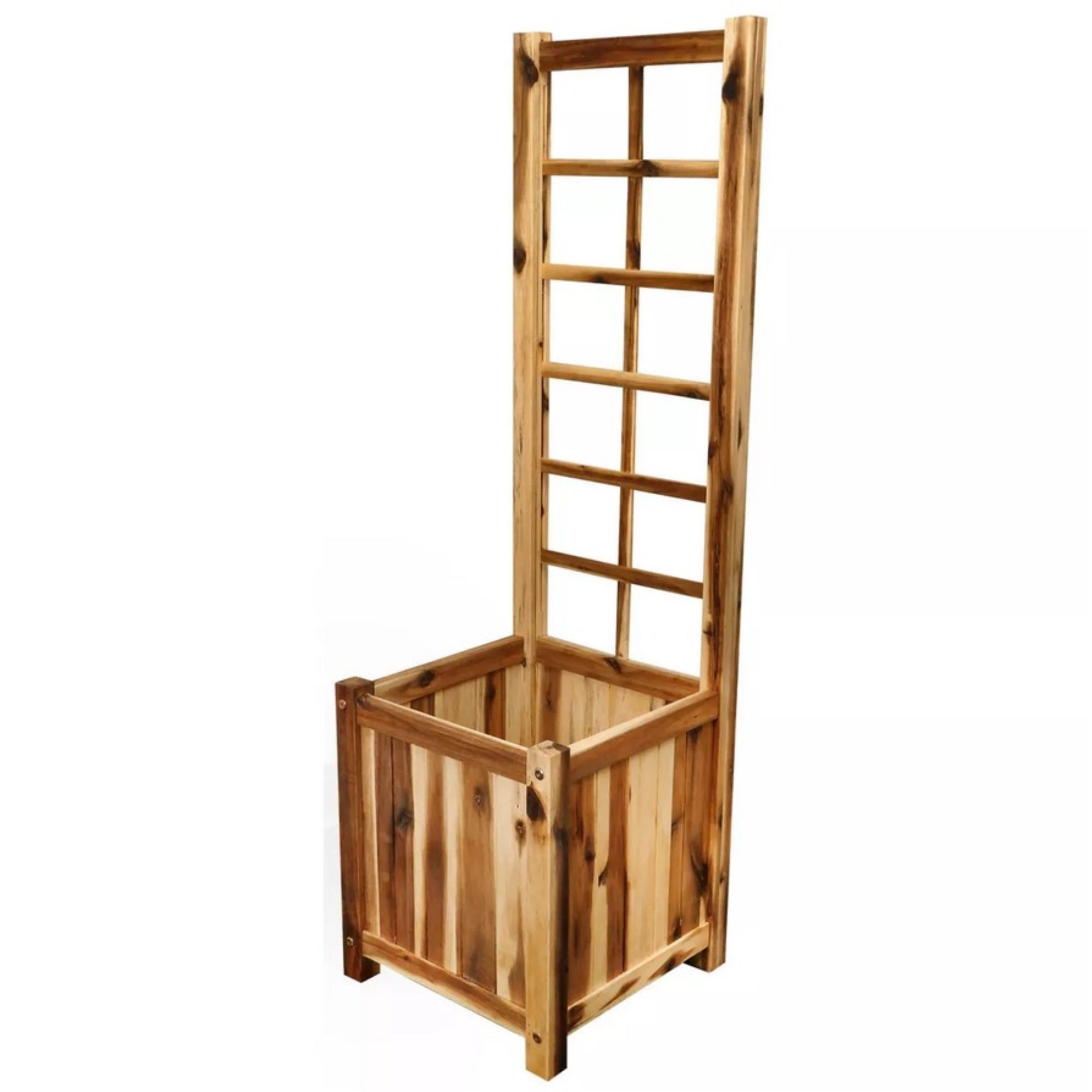 Classic Home and Garden Outdoor Square Acacia Wood Trellis Planter, 14in x 45.5in