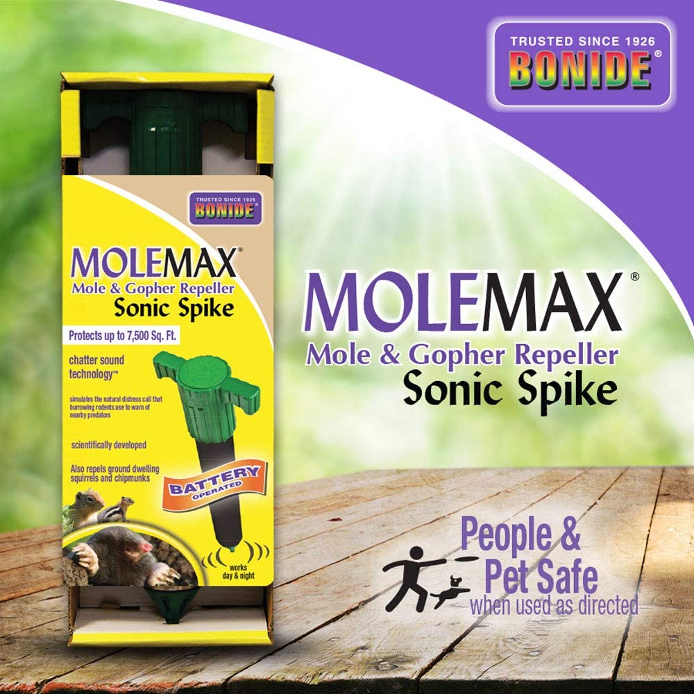 Bonide Molemax Battery Powered Sonic Spike Mole & Gopher Repellent