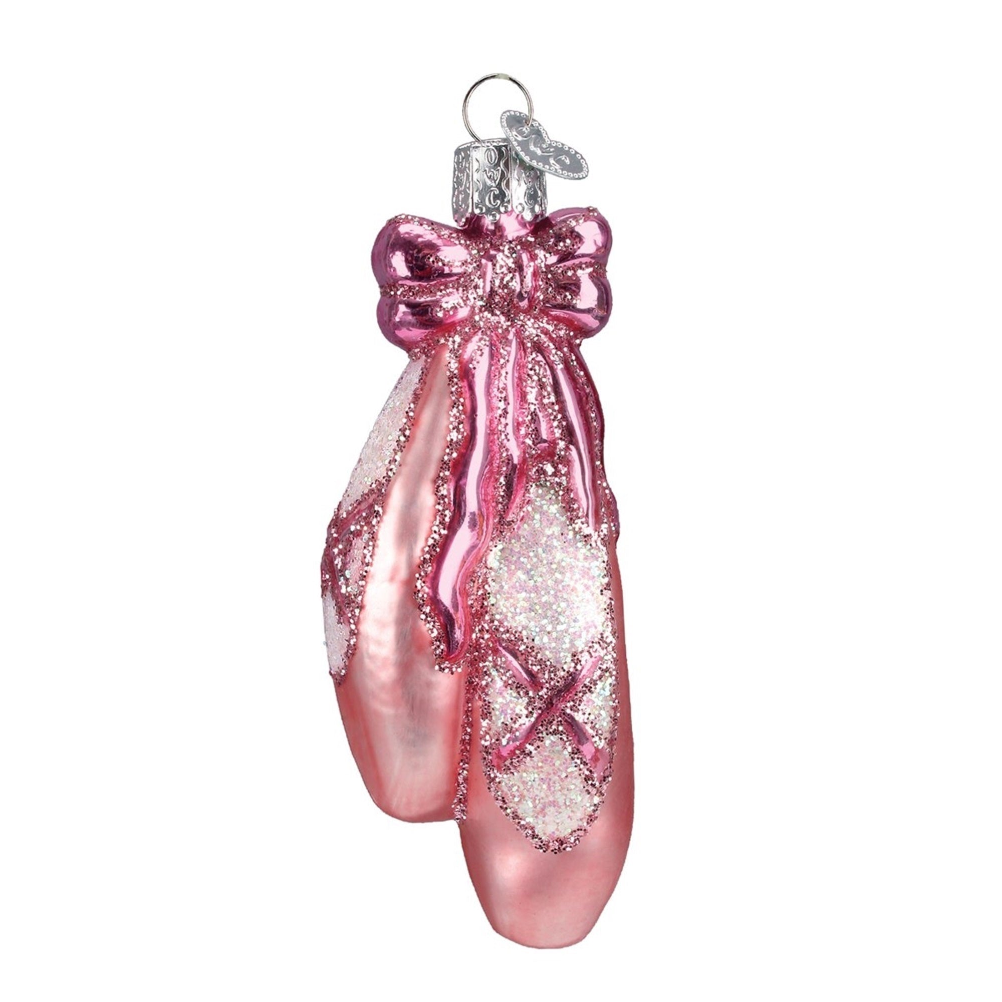 Old World Christmas Glass Blown Ornament, Ballet Toe Shoes, Pink, 4.25"