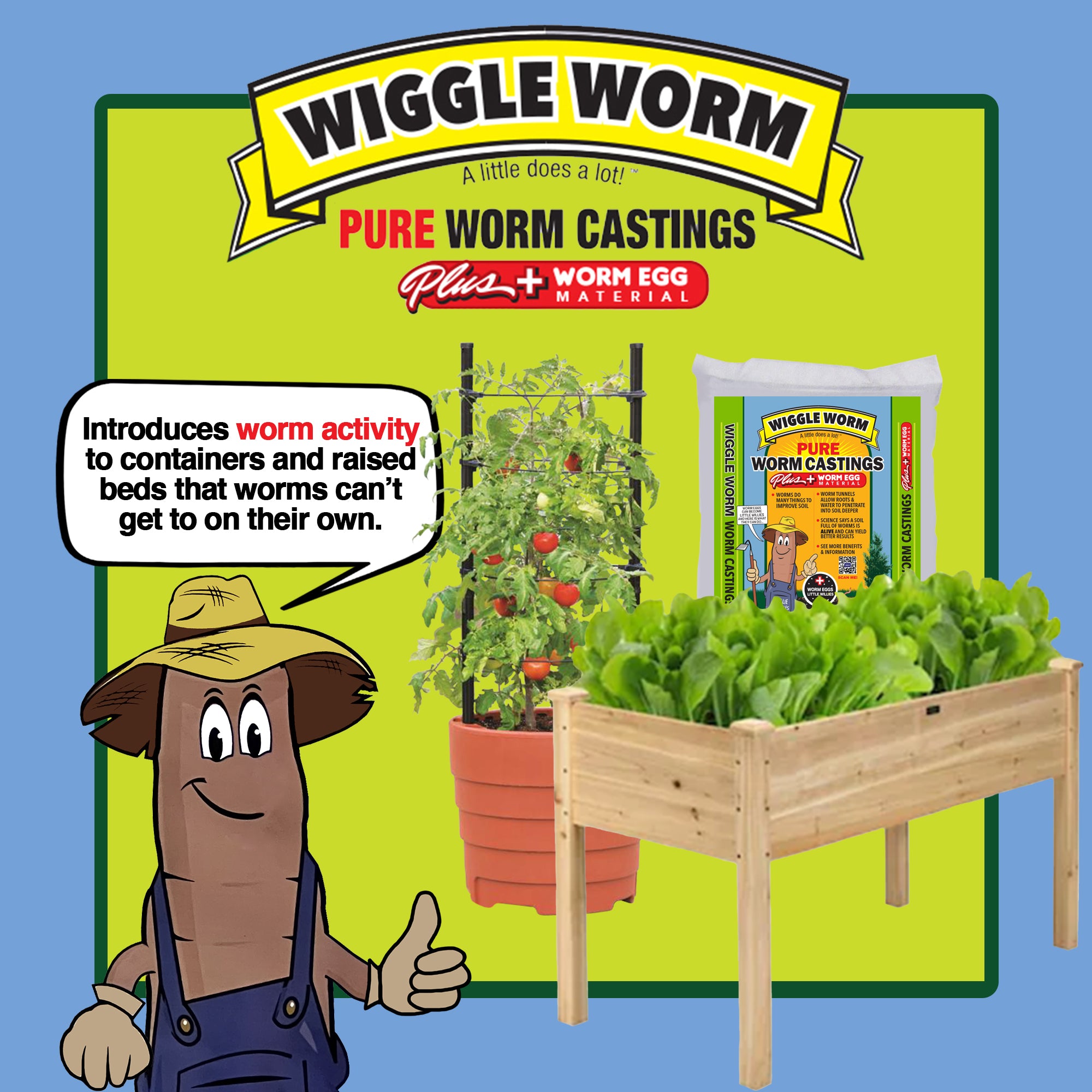 WIGGLE WORM Soil Builder Worm Egg Material Raised Bed Mix For Gardening, 40 Pound Bag, and WIGGLE WORM Castings Tea, 8 Ounce