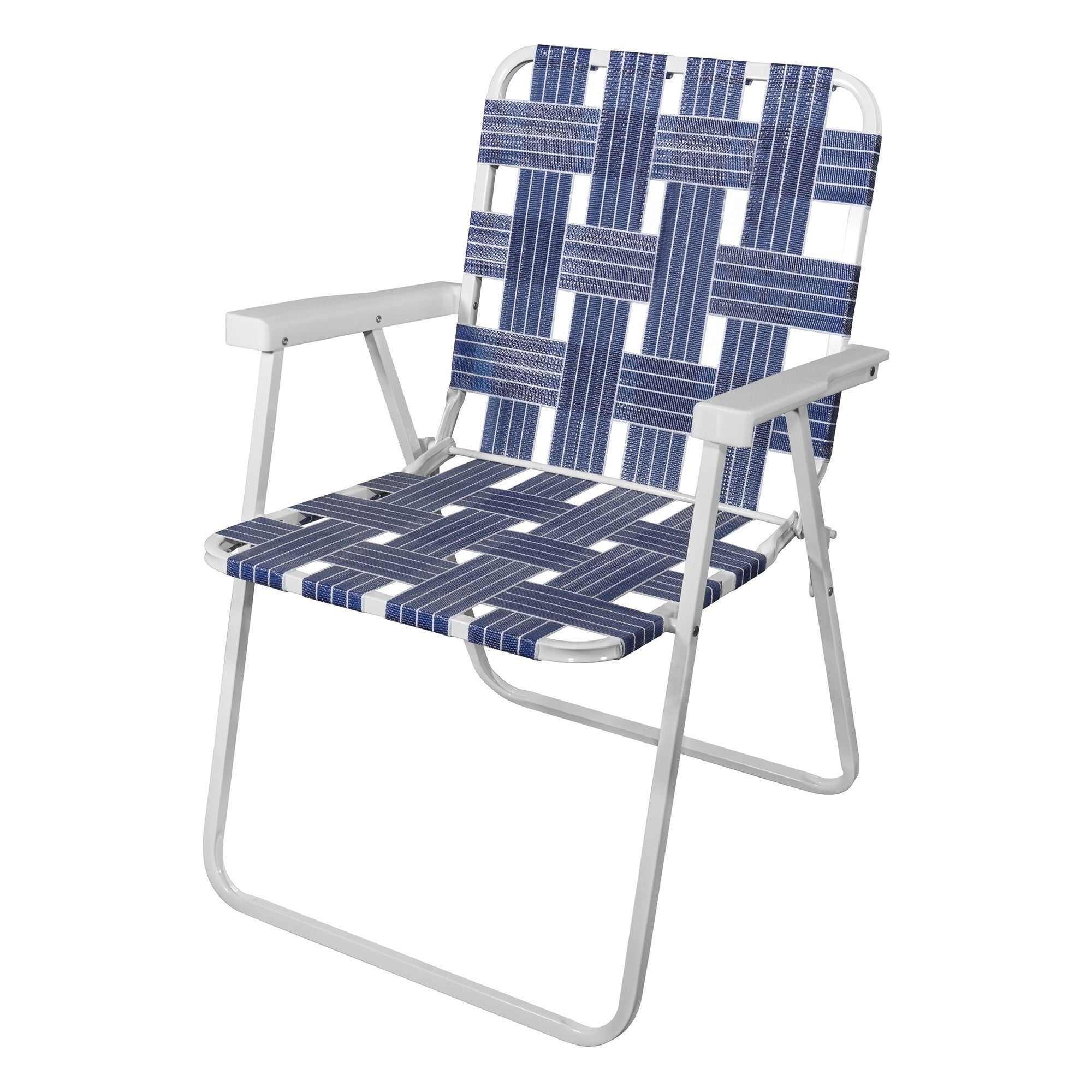 RIO Gear Camp and Go Portable Folding Web Chair For Camping, Beach, White Steel Frame, Blue Webbing