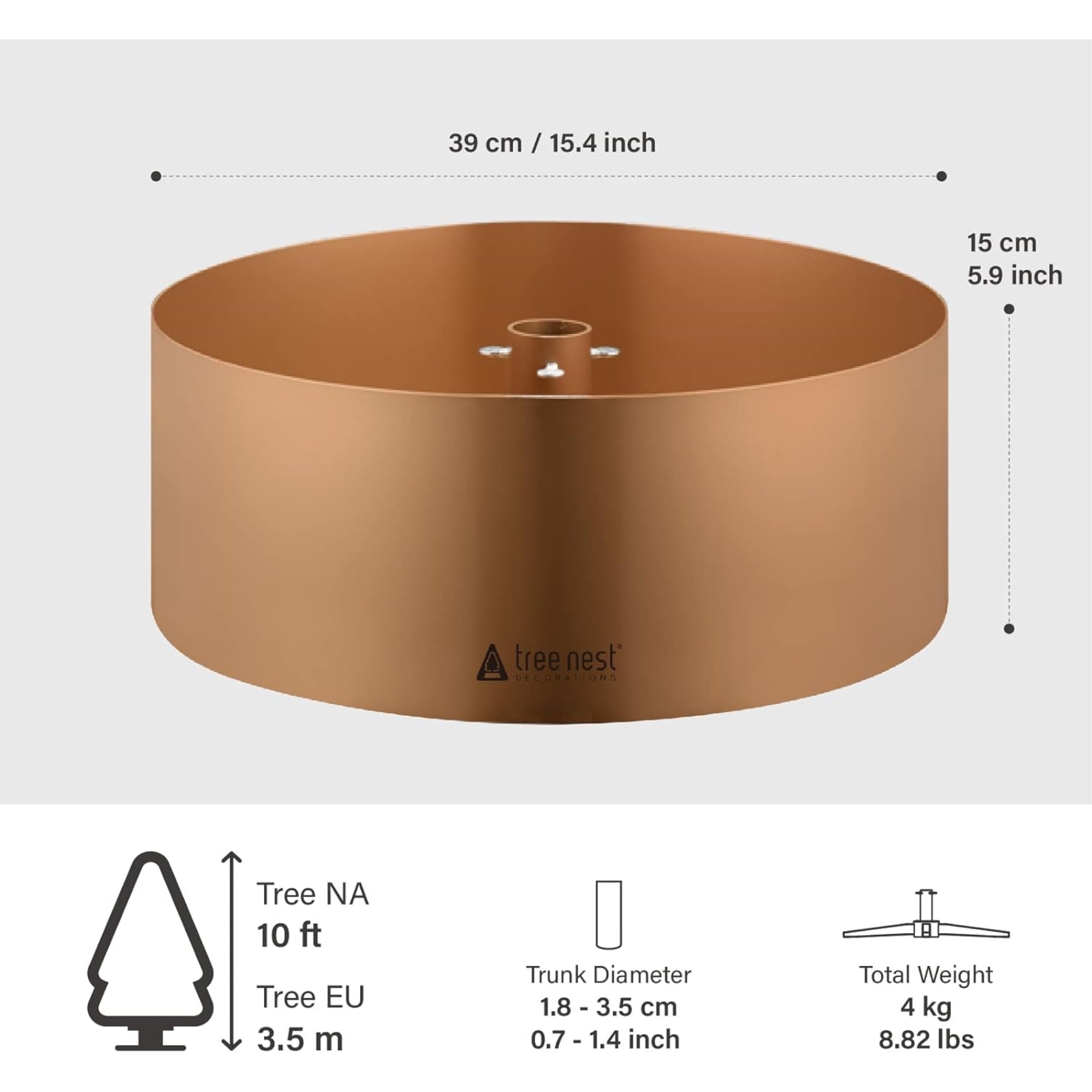 Tree Nest Metal Tube Christmas Tree Stand, Gold, Medium