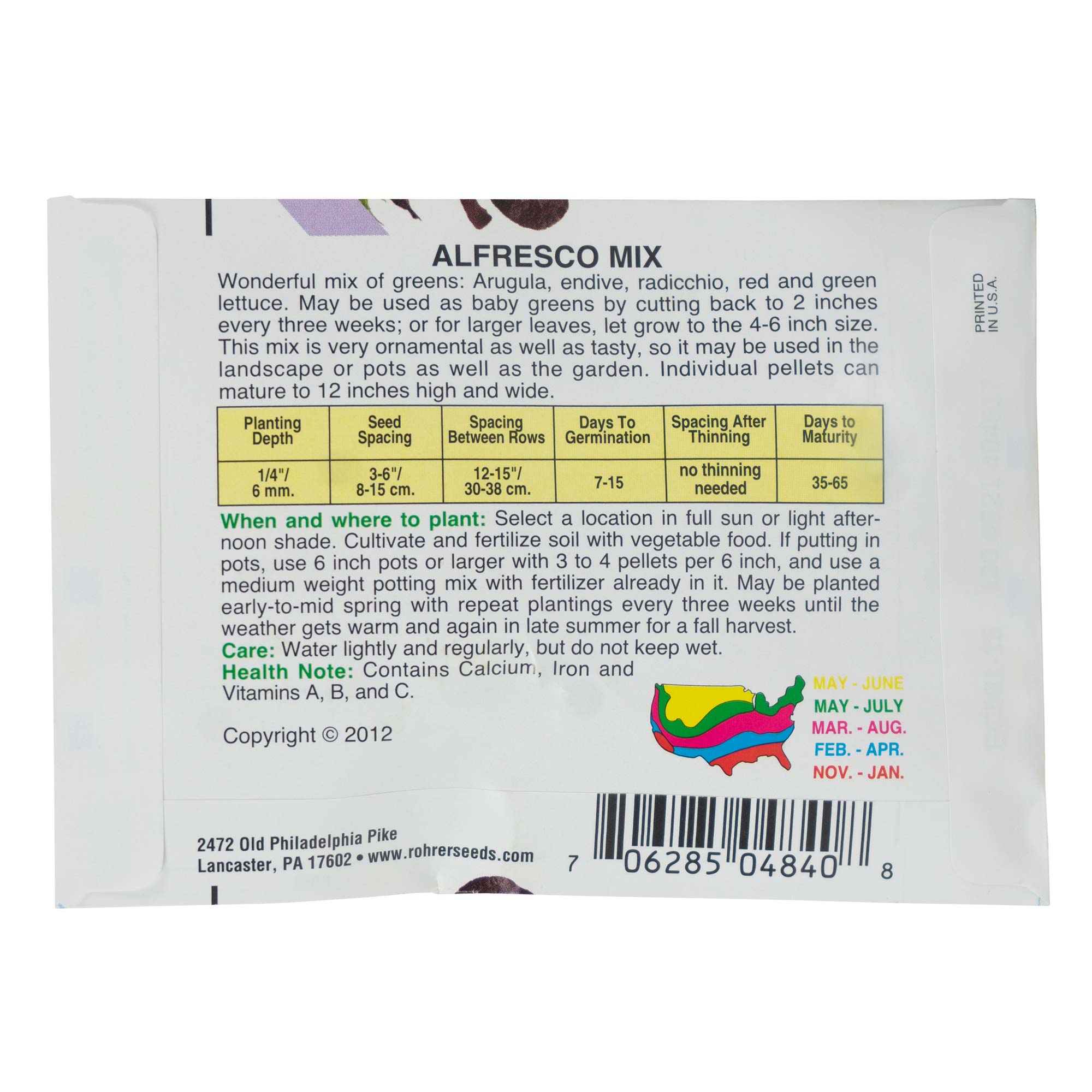 Rohrer Seeds Simply Salad, Alfresco Mix, Approx 10 Pellets/Packet