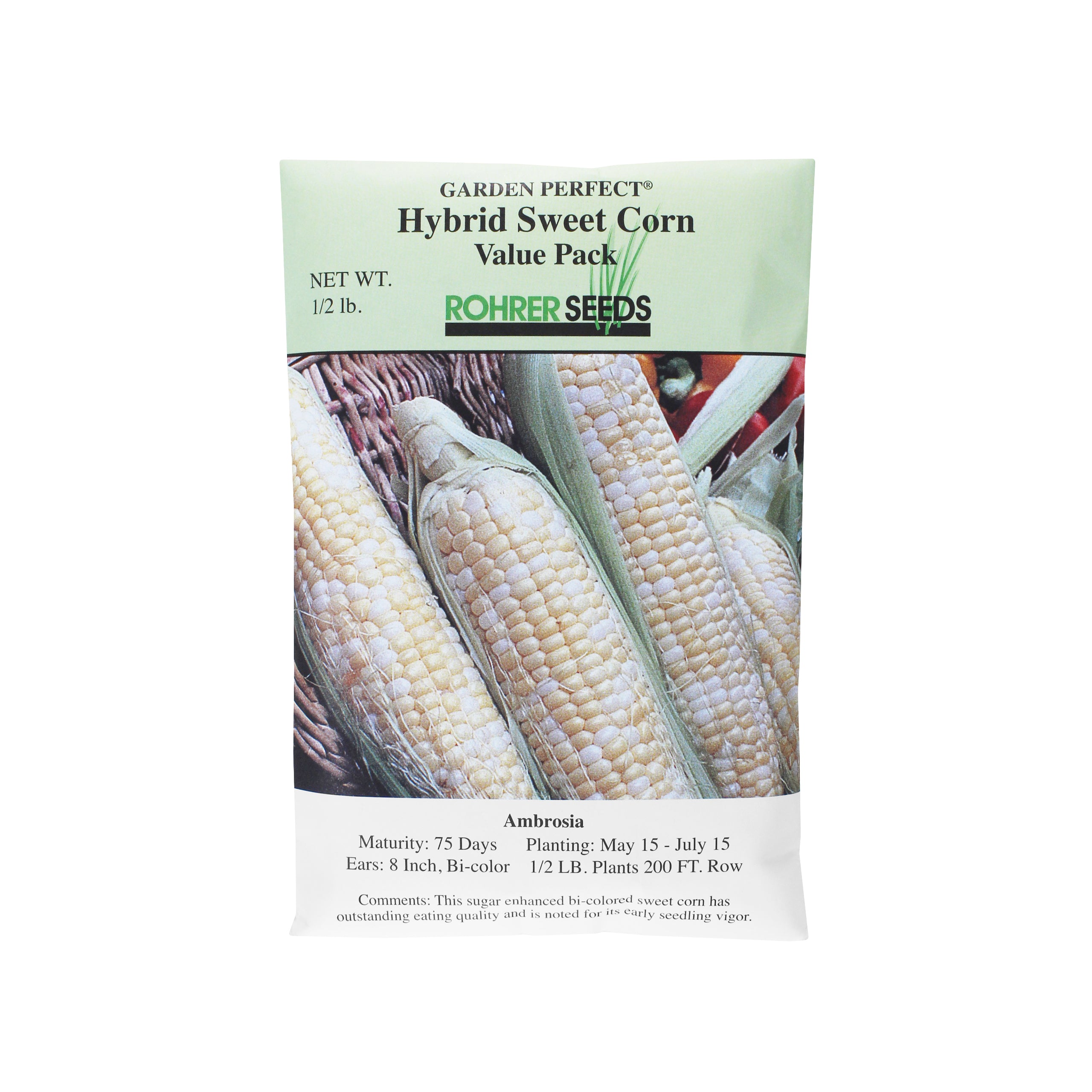 Rohrer Seeds Ambrosia Hybrid Sweet Corn Value Pack, 0.5lb Packet Plants 200ft Row