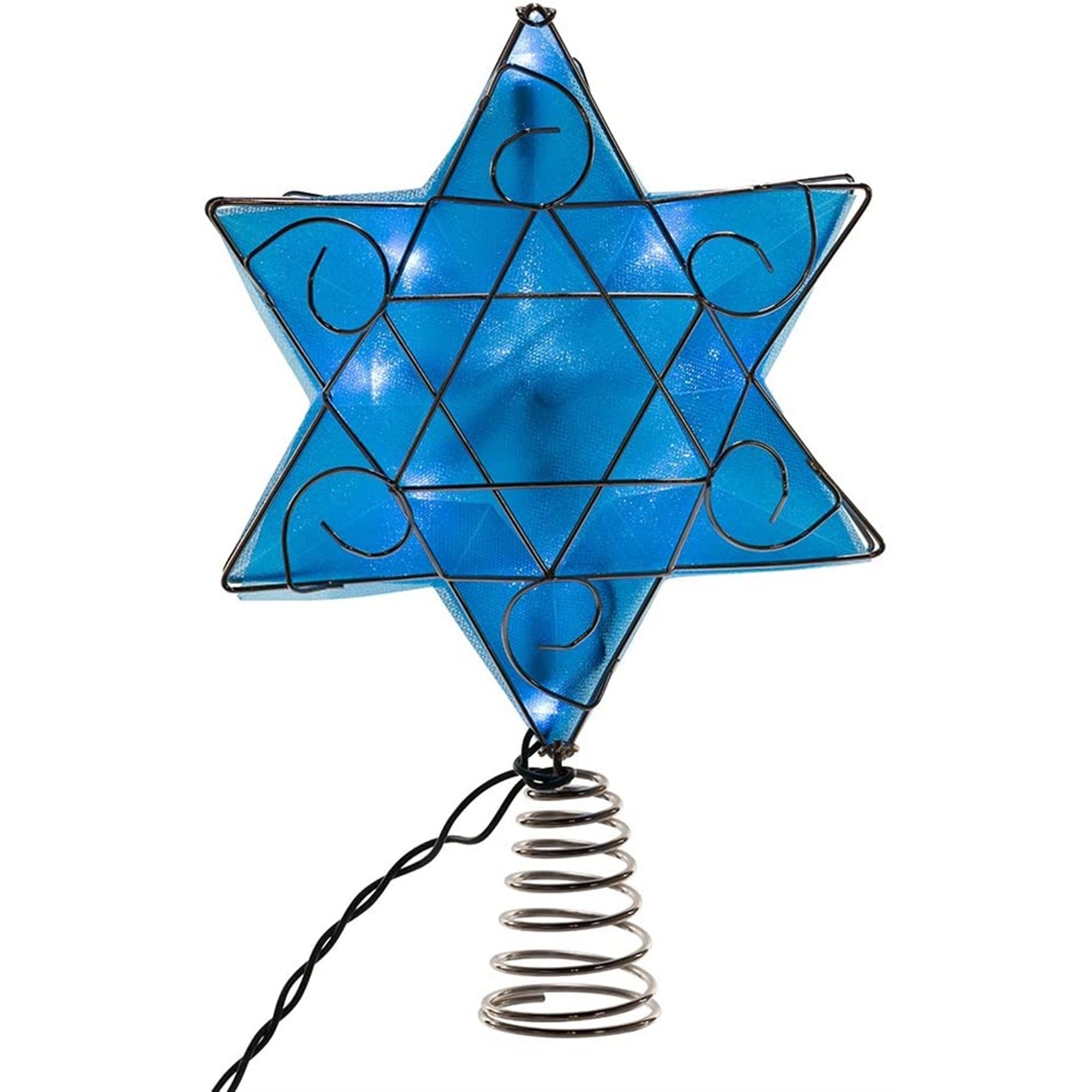 Kurt Adler 10-Light LED Silver/Blue Hanukkah Star Shimmer Treetop, 11"