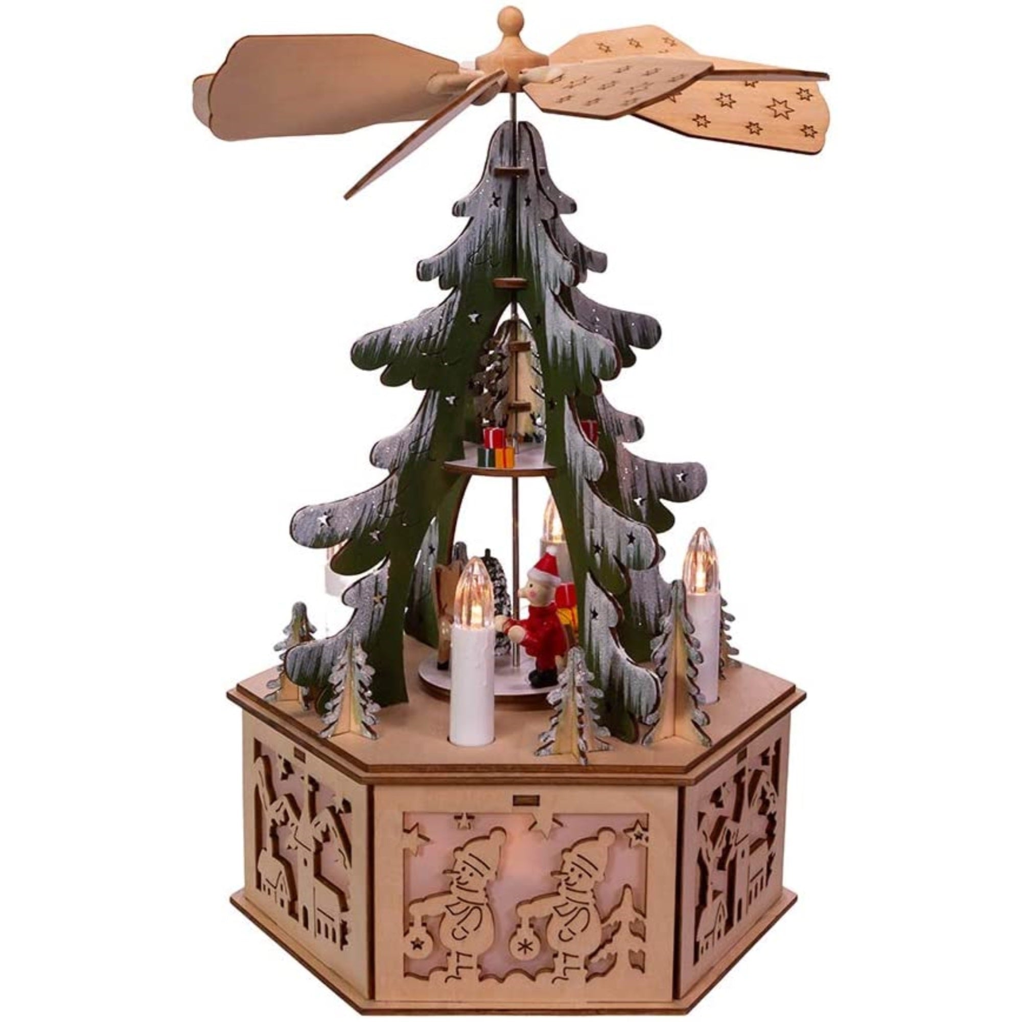 Kurt Adler Battery-Operated Light-Up Wooden Windmill Tree Scene Table Piece, 11"