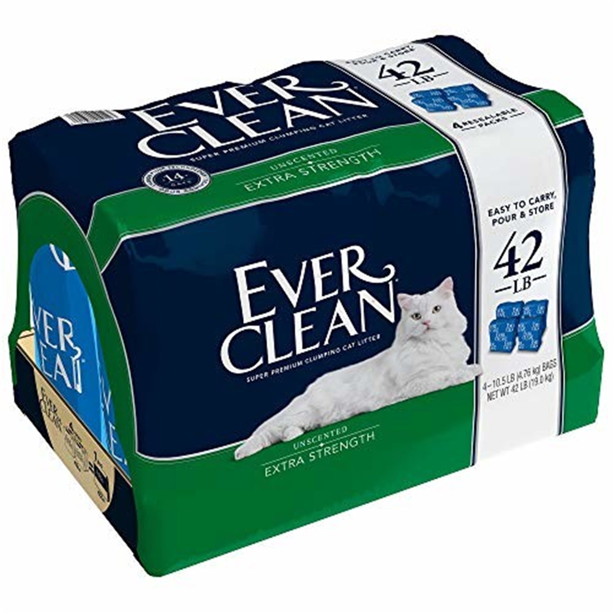 Ever Clean Extra Strength Cat Litter, Unscented, 10.5 LB-Pack of 4