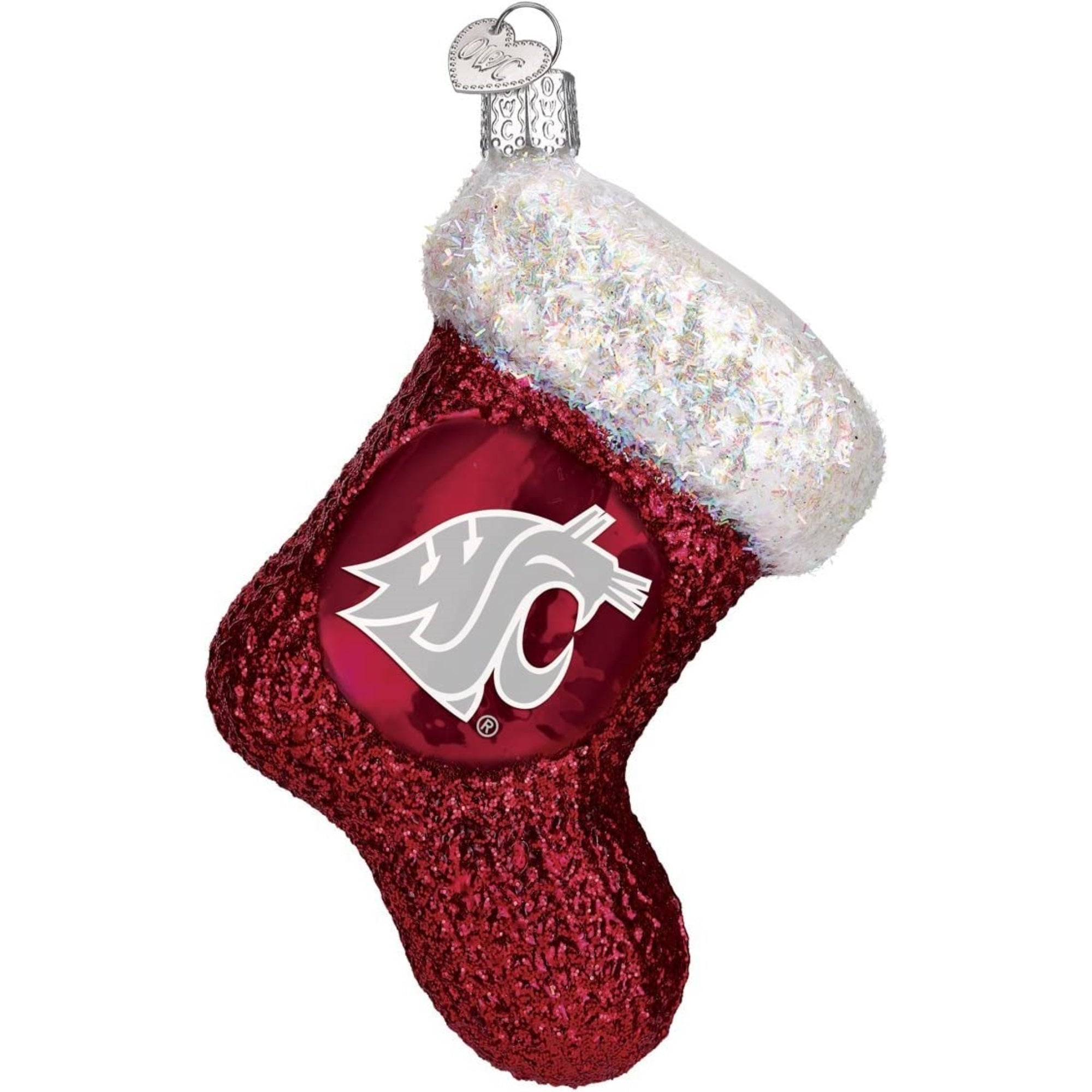 Old World Christmas Blown Glass Ornament for Tree, WSU Cougar Stocking
