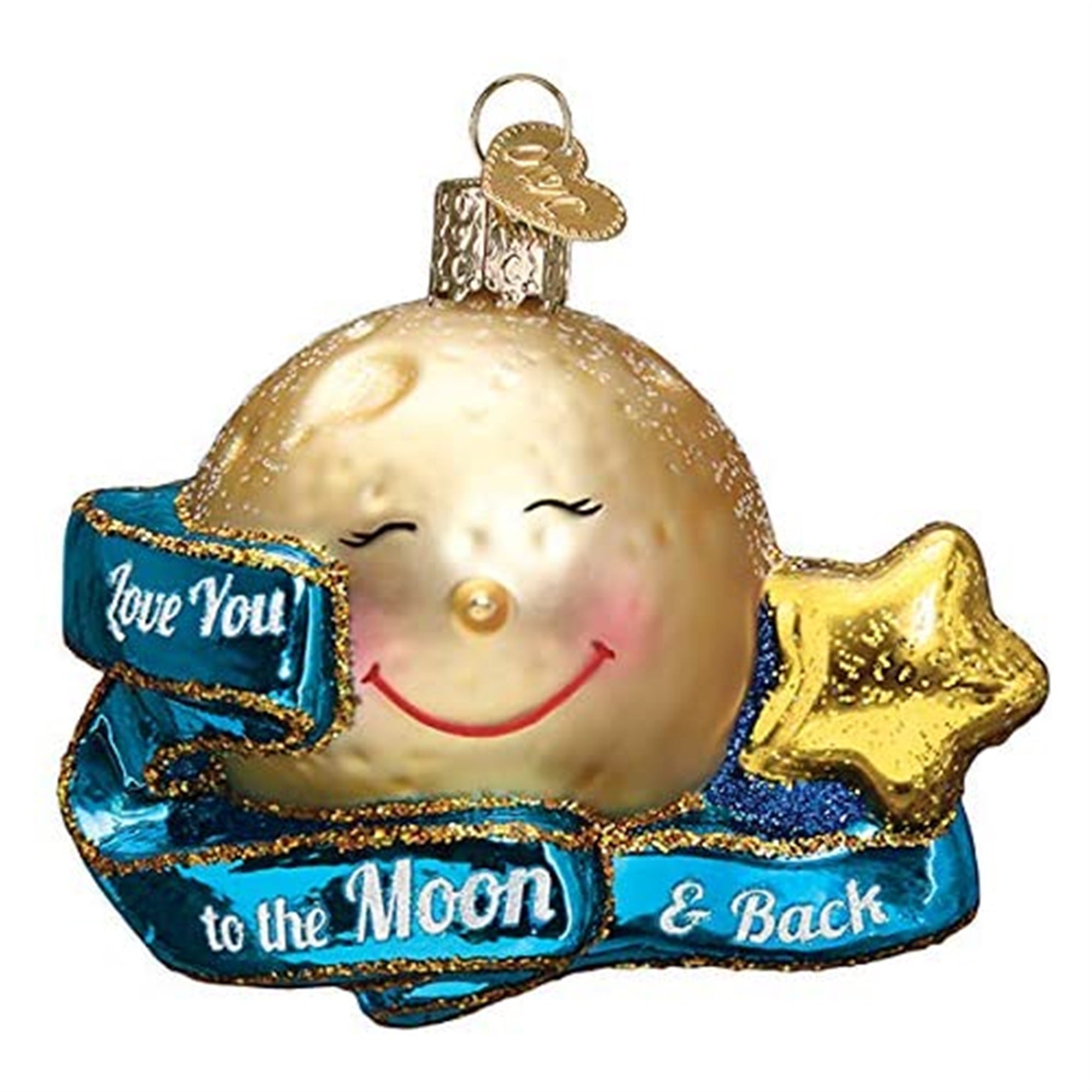 Old World Christmas Blown Glass Christmas Ornament, I Love You to the Moon & Back