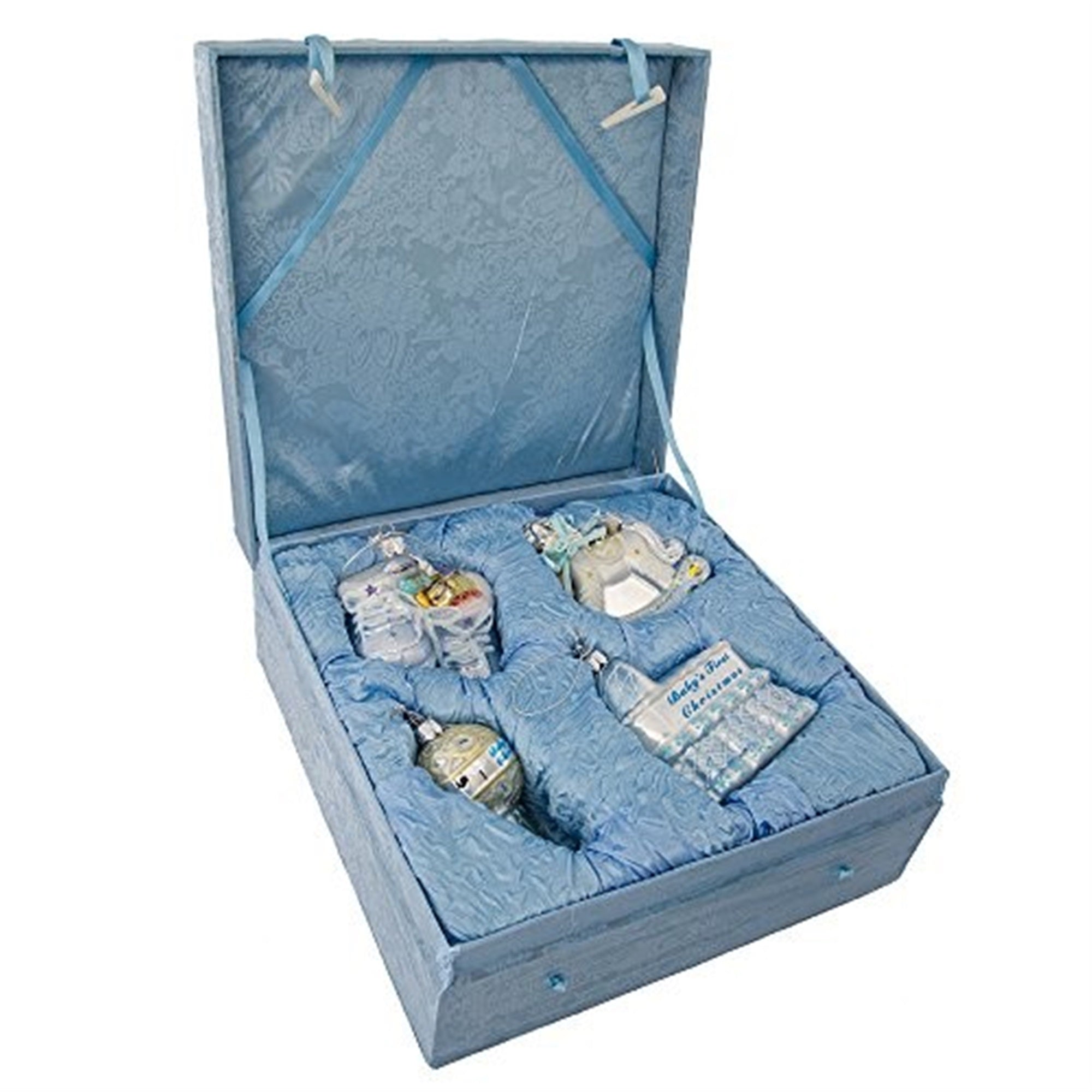 Kurt Adler Noble Gems Baby Boy Glass Ornament 4-Piece Box Set