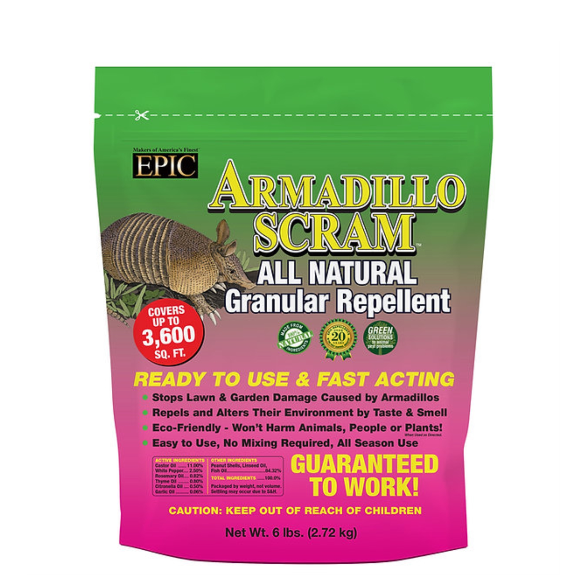 EPIC Armadillo Scram All Natural Ready To Use Outdoor Granular Animal Repellent Resealable Bag, 6lbs