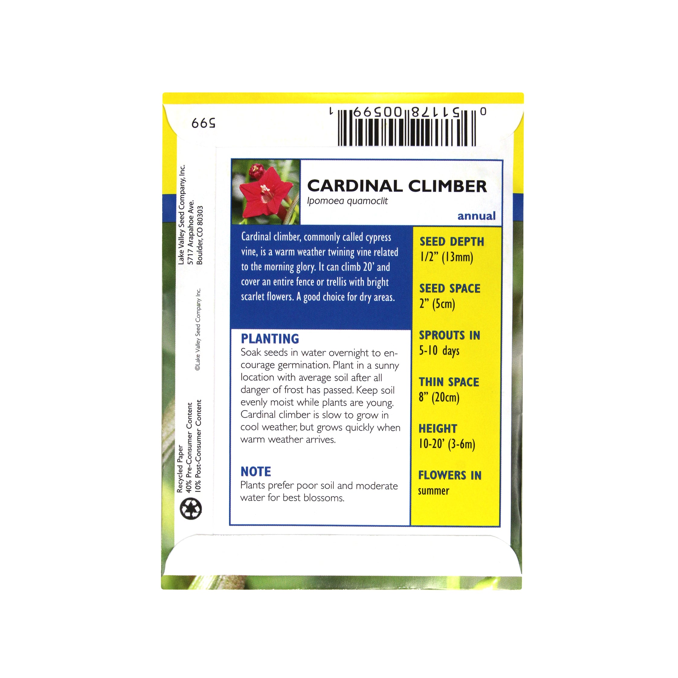 Lake Valley Seed Cardinal Climber Heirloom Seeds, 1g