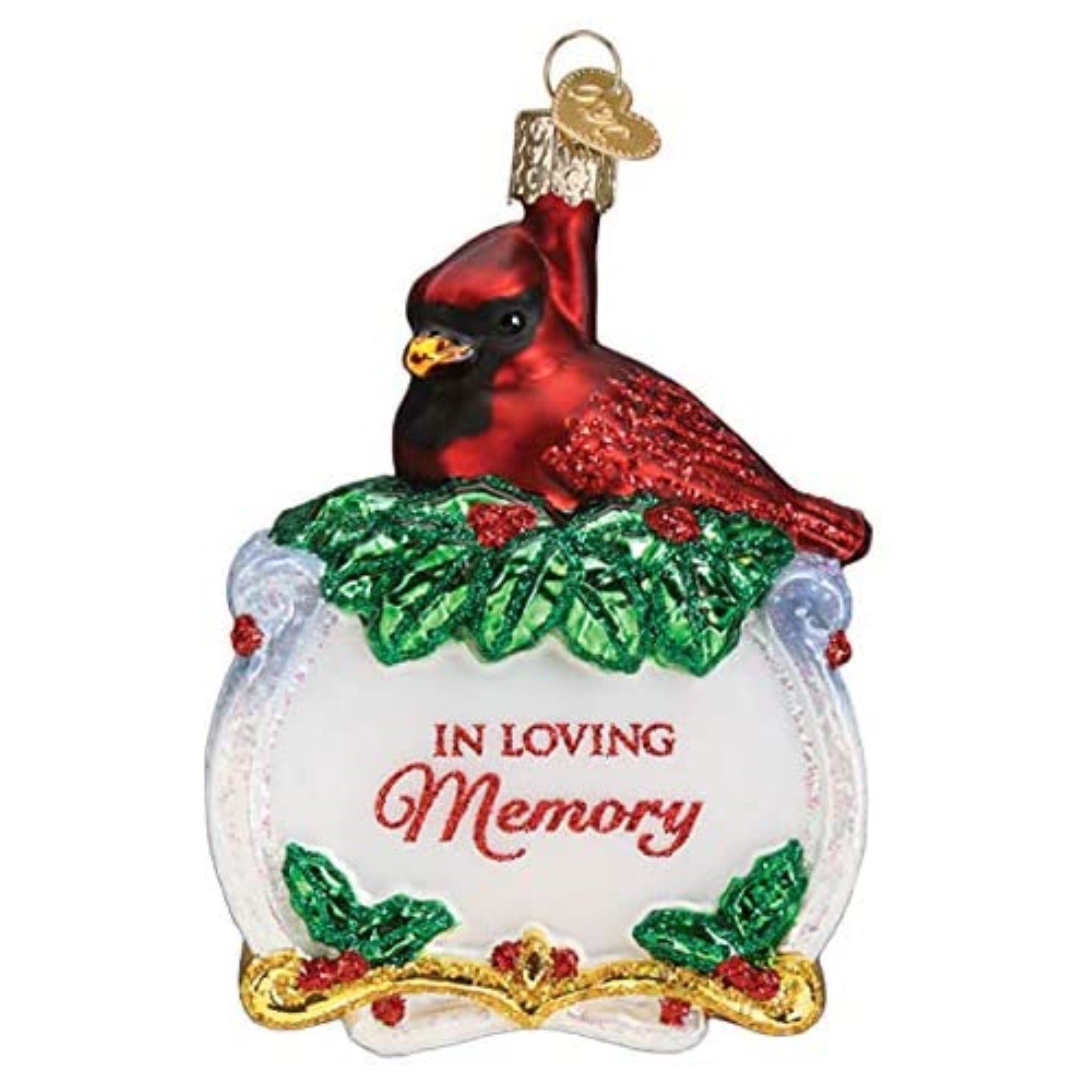 Old World Christmas Glass Blown Ornament Memorial Cardinal, 4.25"