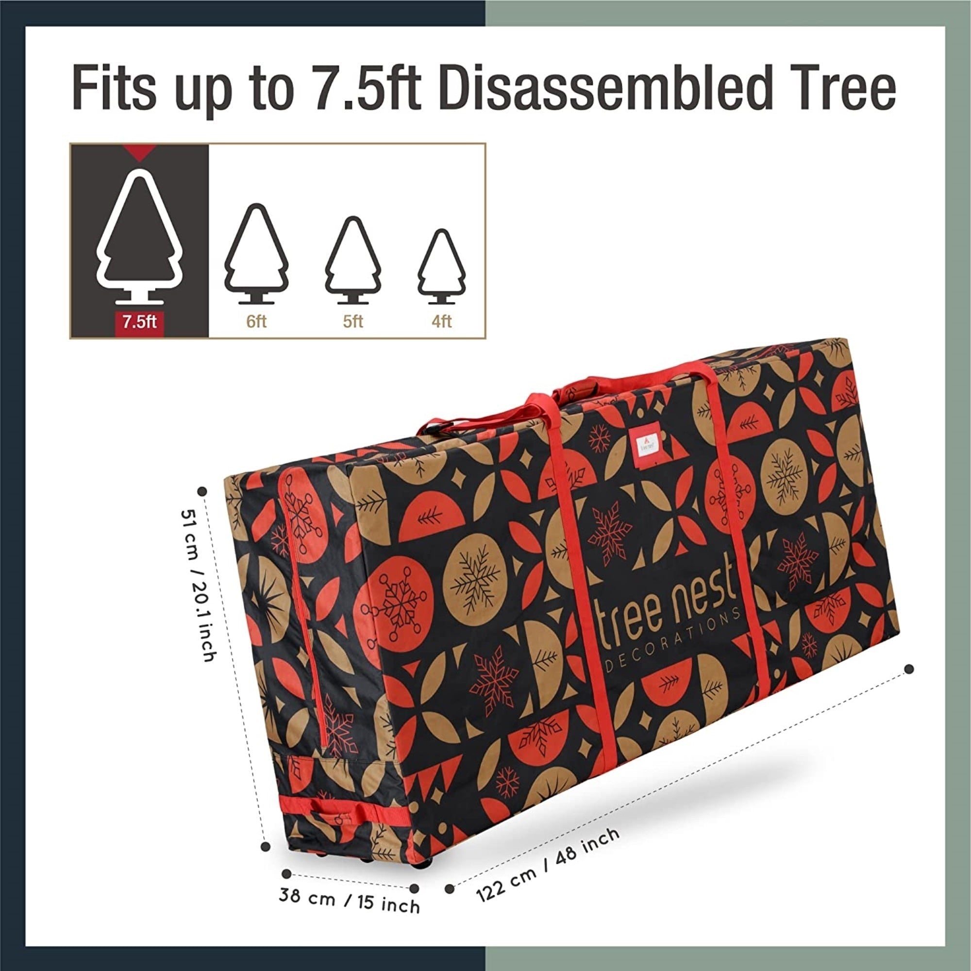 Tree Nest Rolling Christmas Tree Storage Bag, Stylish Canvas Christmas Tree Box for Artificial Disassembled Trees 7.5ft
