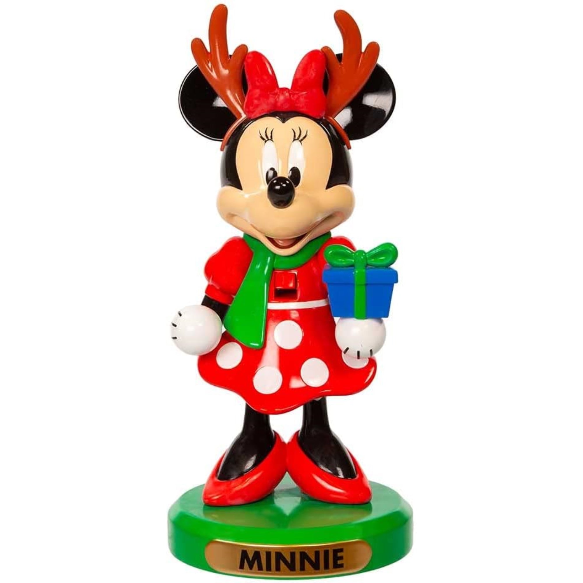 Kurt Adler Disney Minnie Mouse with Antlers and Present Nutcracker, 6"