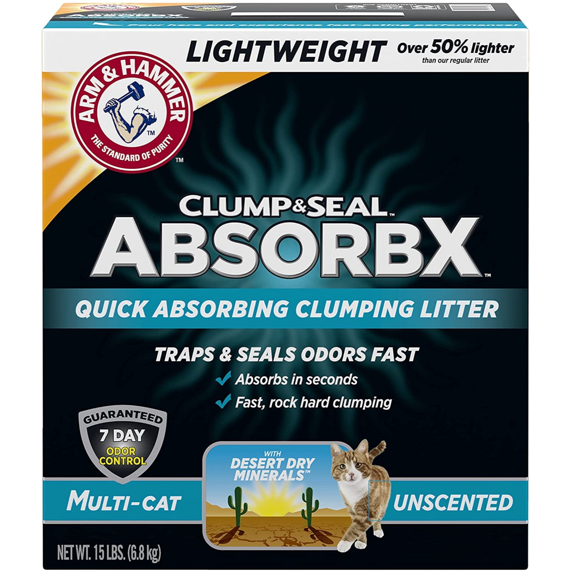 ARM & HAMMER Clump & Seal AbsorbX Clumping Litter, MultiCat Unscented, 15 lb